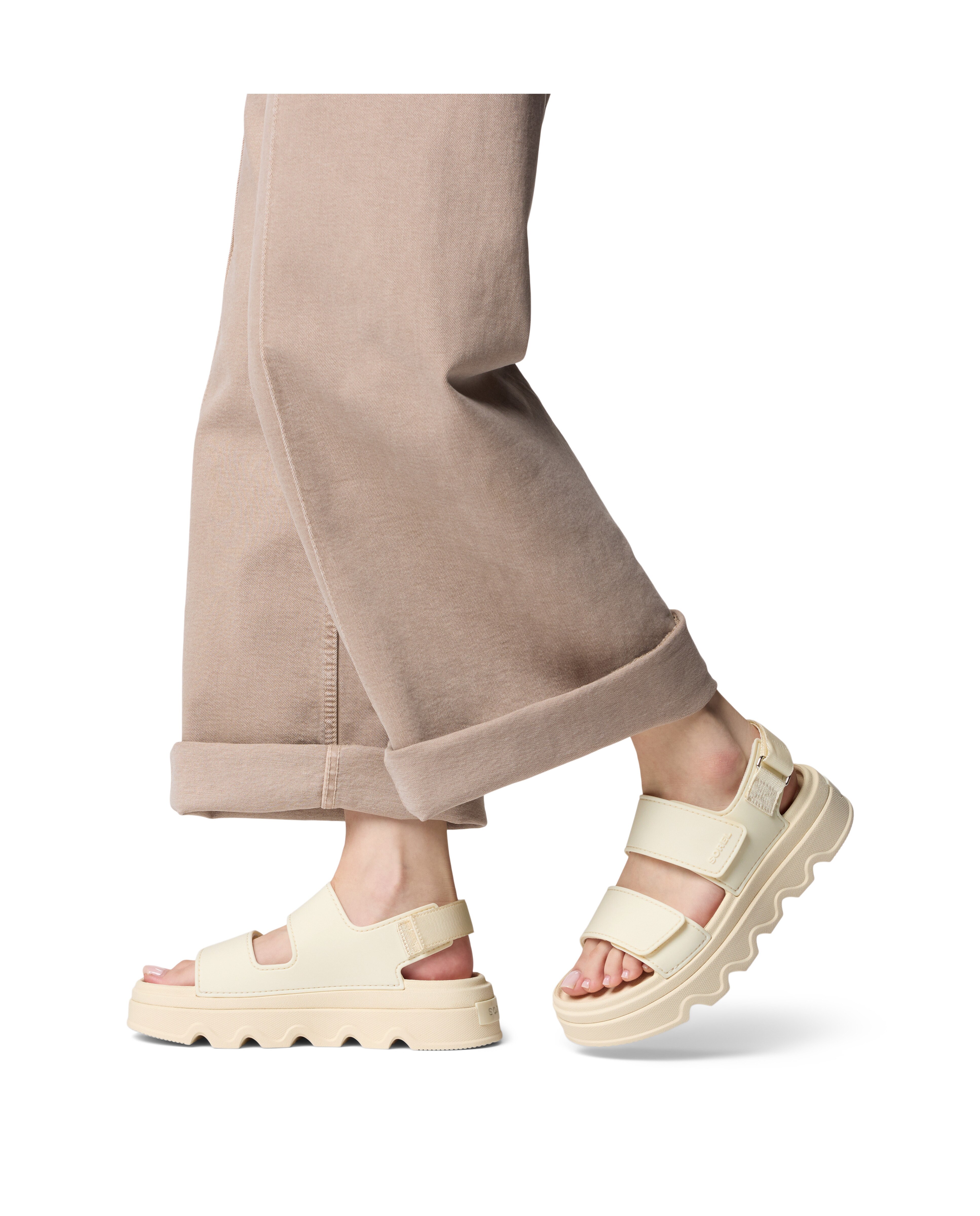 Sandalias planas de mujer con tira de cierre adherente - Sorel - Beige Beige-2