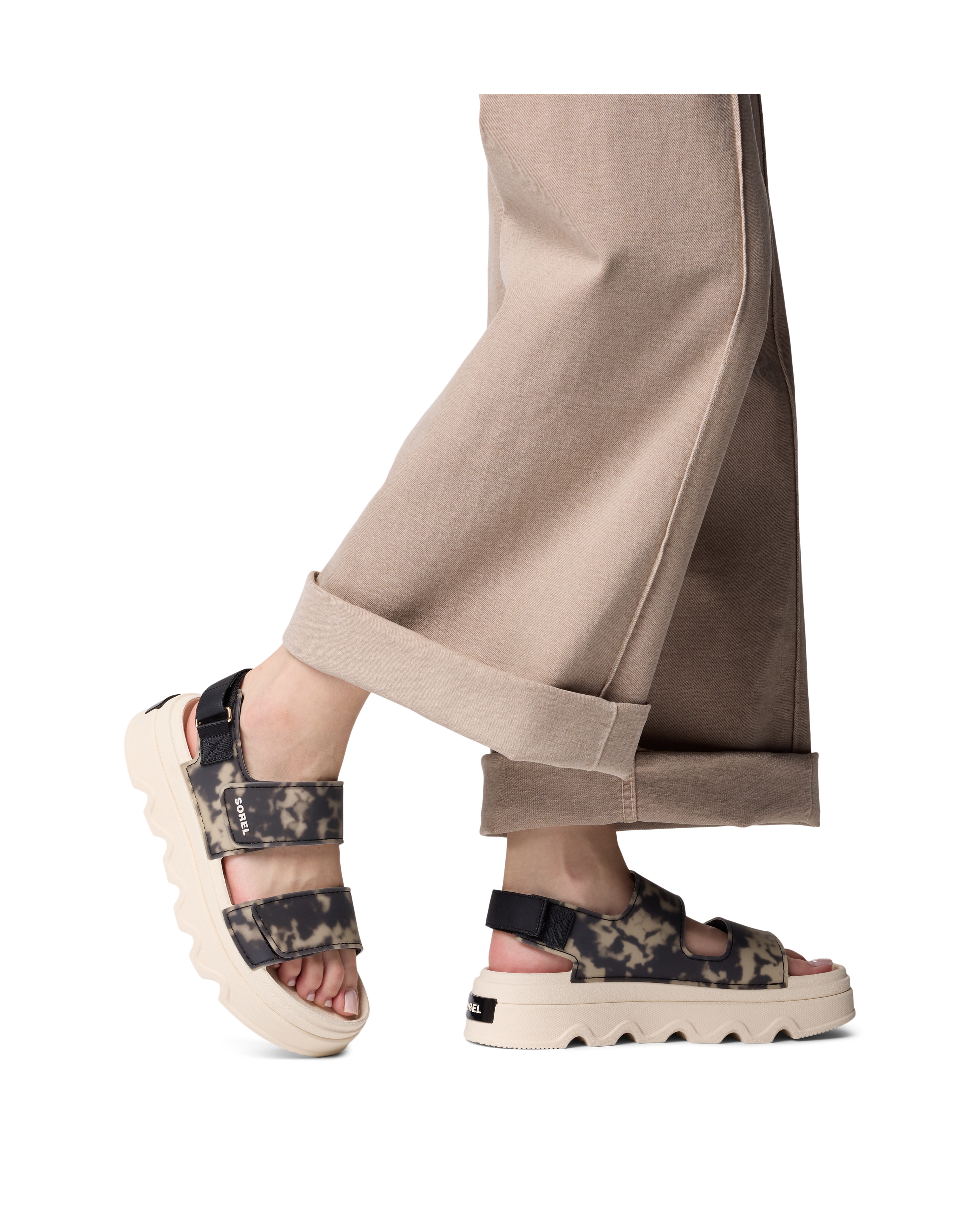 Sandalias planas de mujer con tira de cierre adherente - Sorel - Negro / Natural Negro / Natural-2