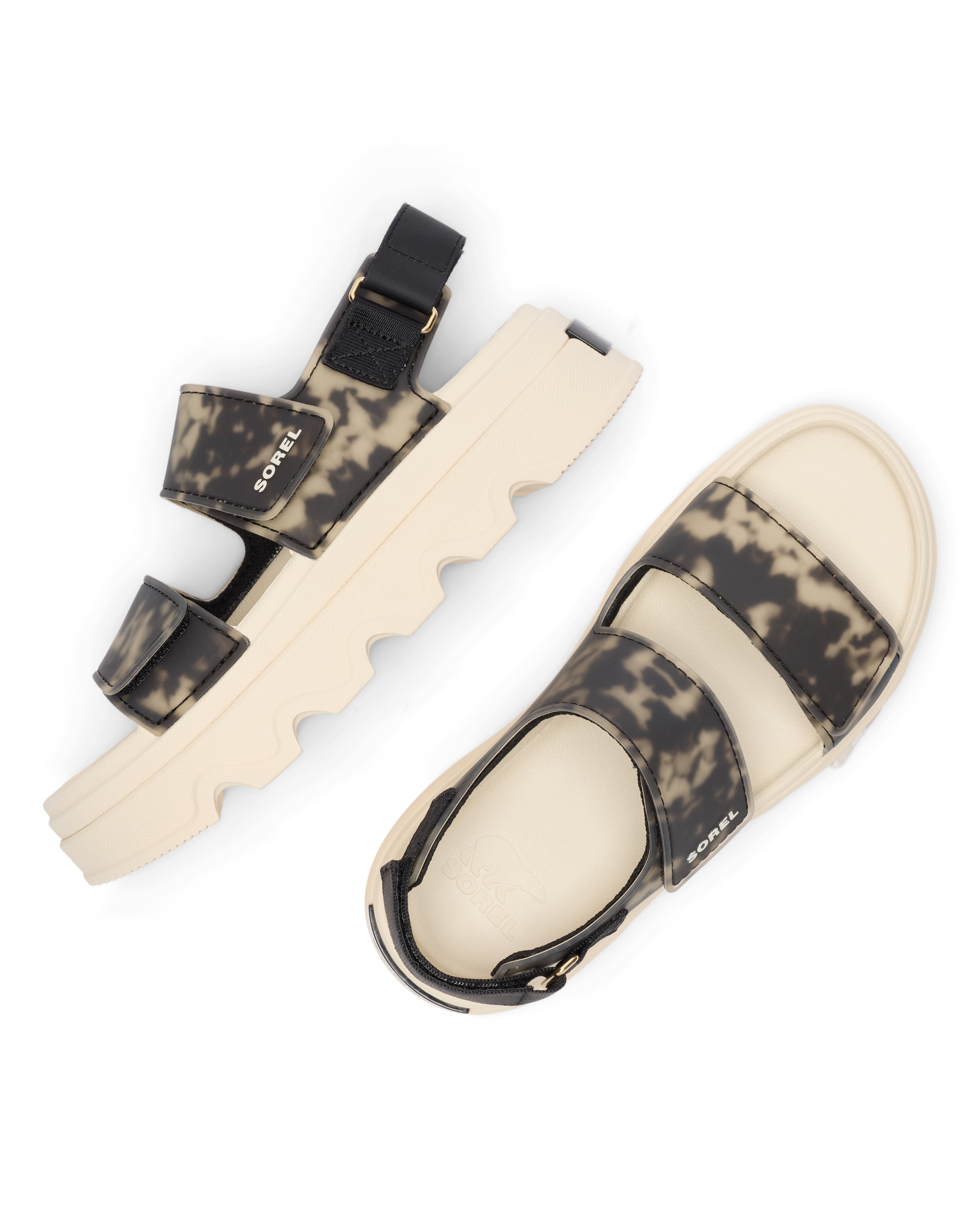 Sandalias planas de mujer con tira de cierre adherente - Sorel - Negro / Natural Negro / Natural-4