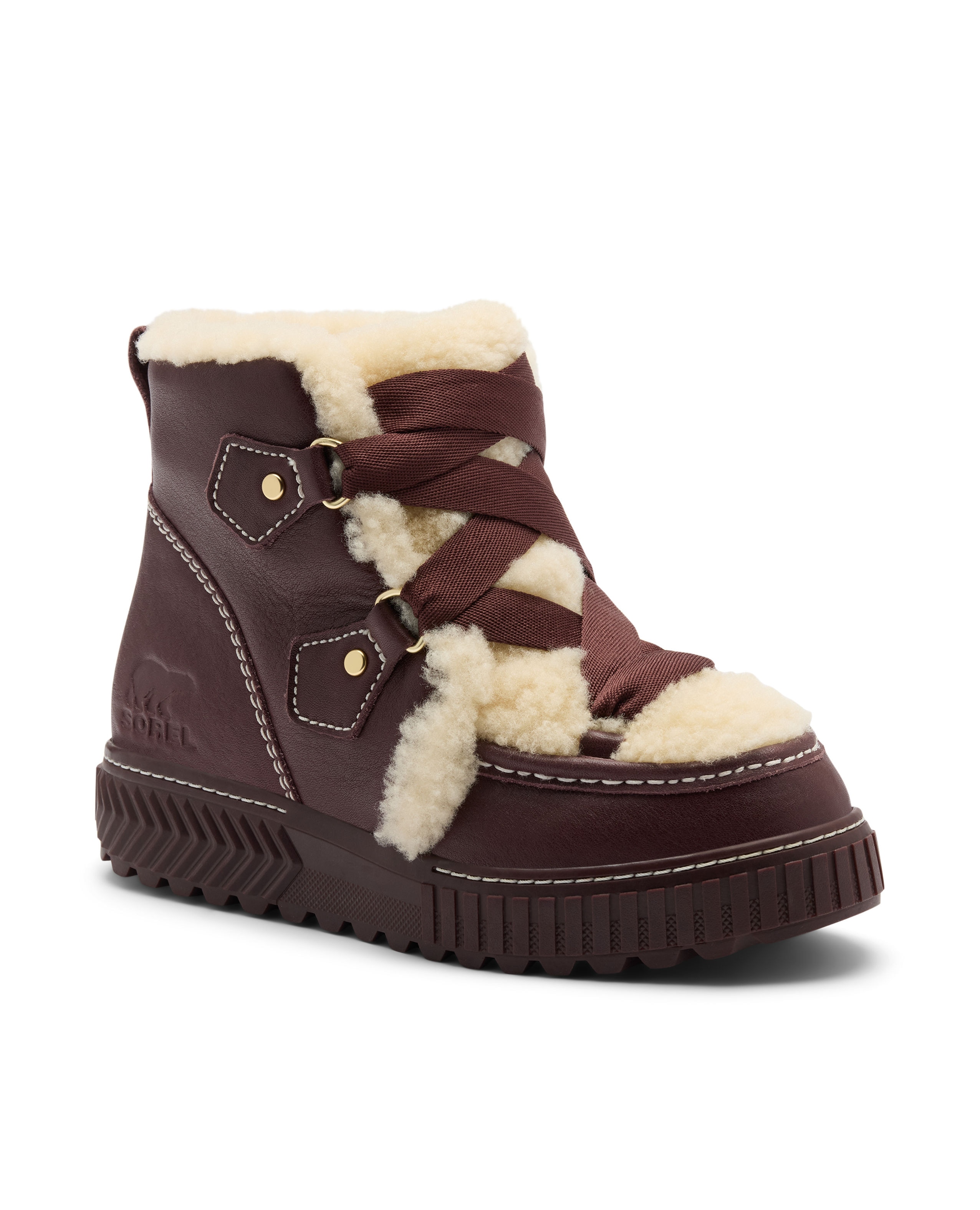 Bota con pelo de mujer piel impermeable - Sorel - Granate Granate-2