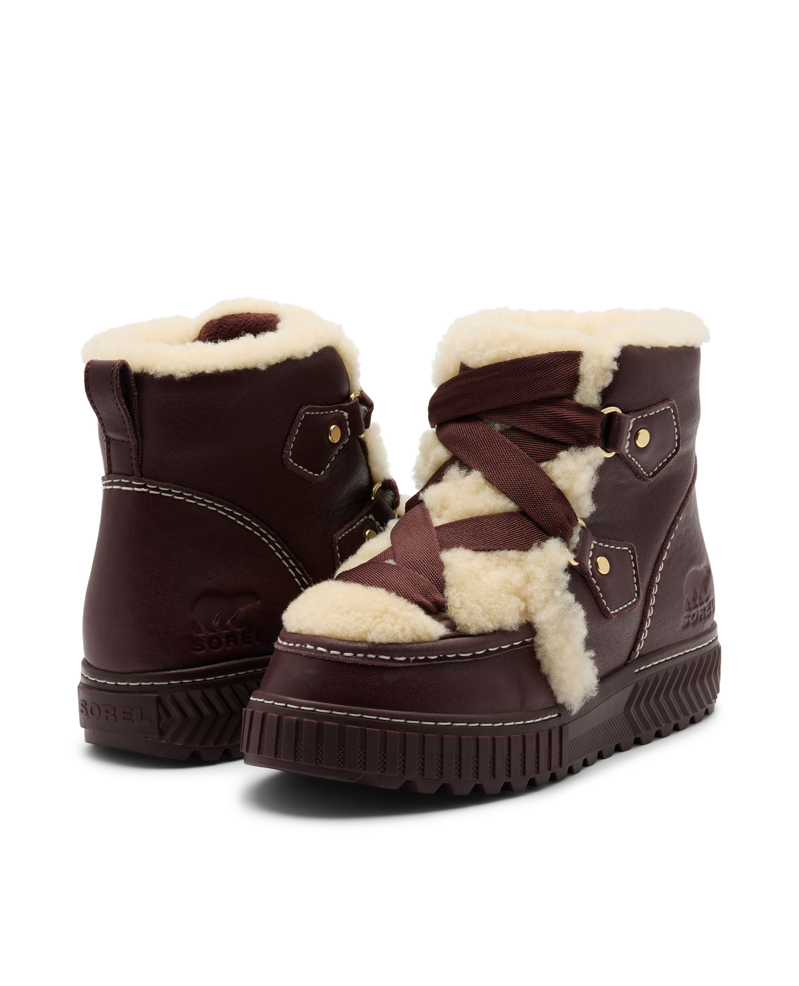 Bota con pelo de mujer piel impermeable - Sorel - Granate Granate-5