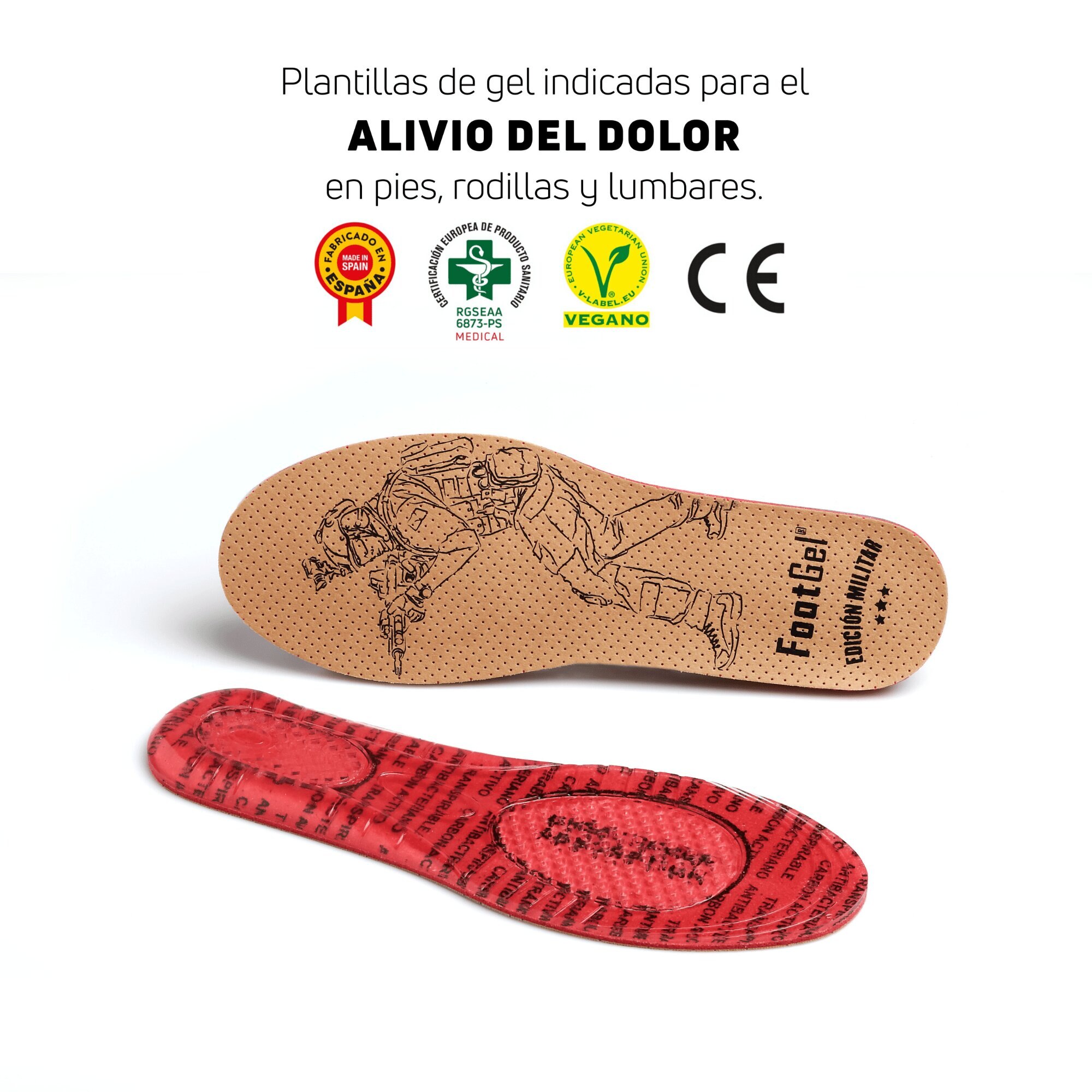 Plantilla de gel unisex Military Footgel - Marrón claro Marrón claro-2