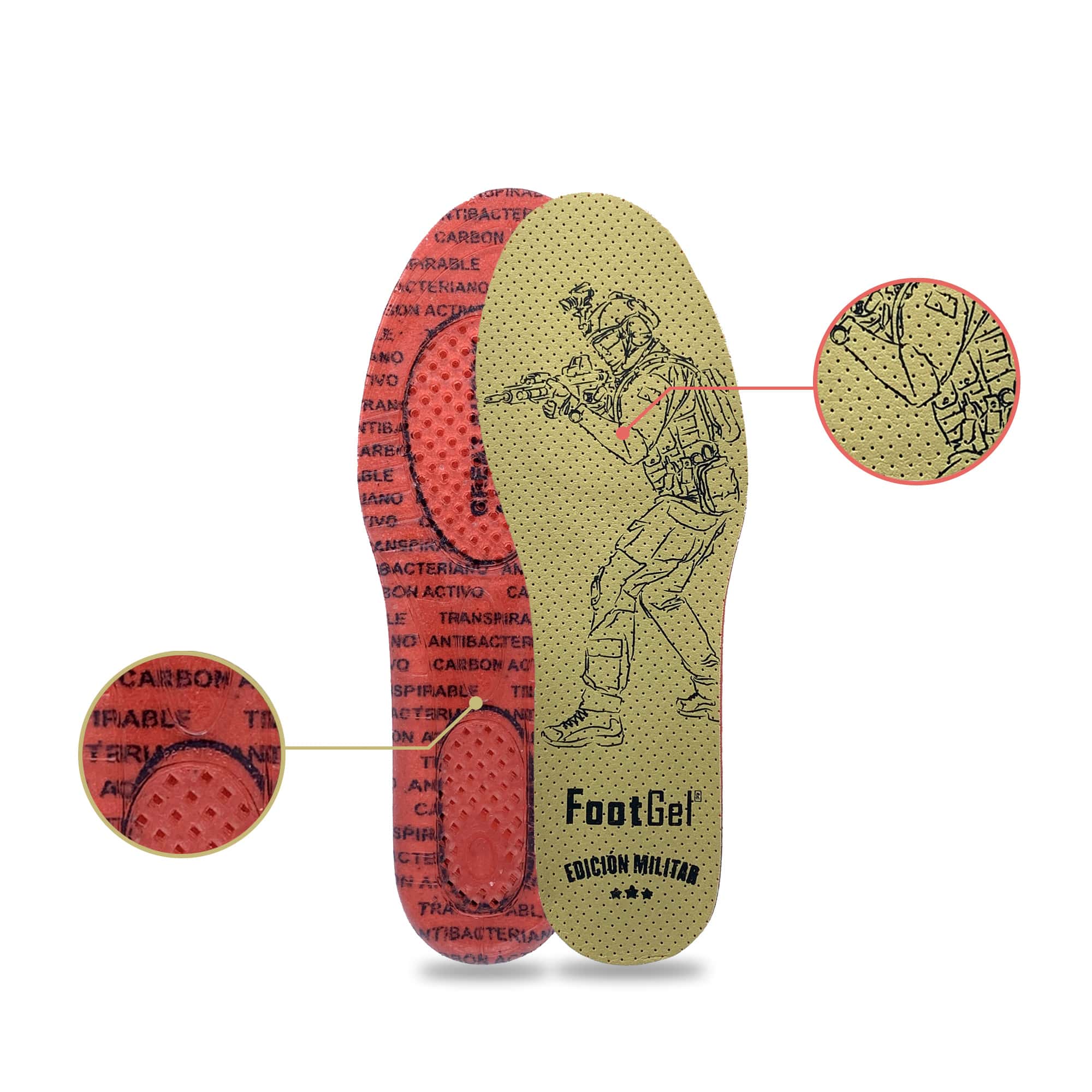 Plantilla de gel unisex Military Footgel - Marrón claro Marrón claro-3