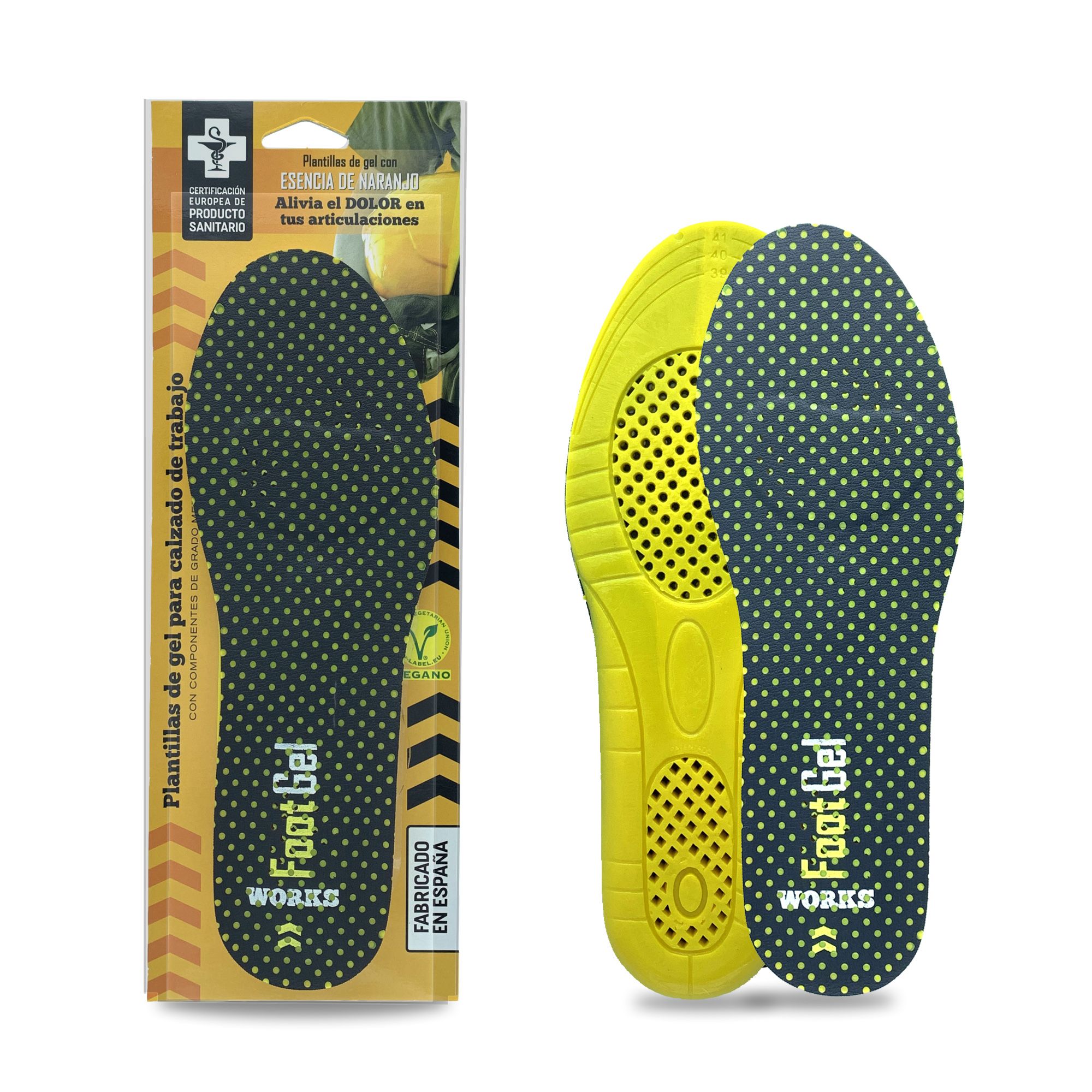 Imagen 0 de Plantilla de gel uso profesional unisex WORKS Footgel Negro / Amarillo