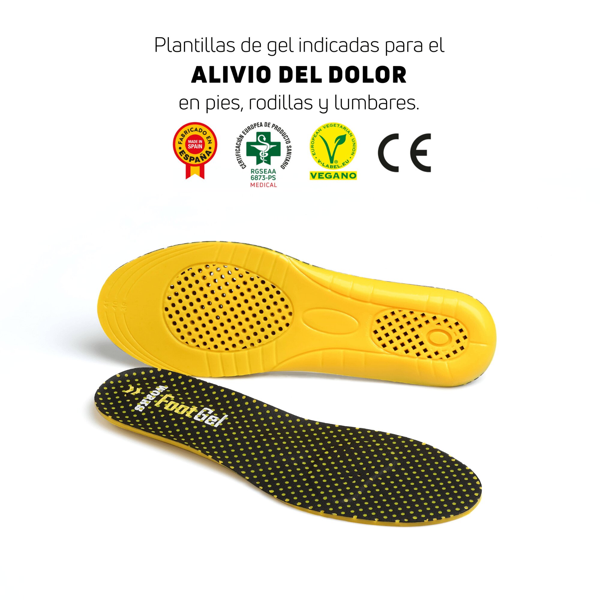 Plantilla de gel uso profesional unisex WORKS Footgel - Negro / Amarillo Negro / Amarillo-2