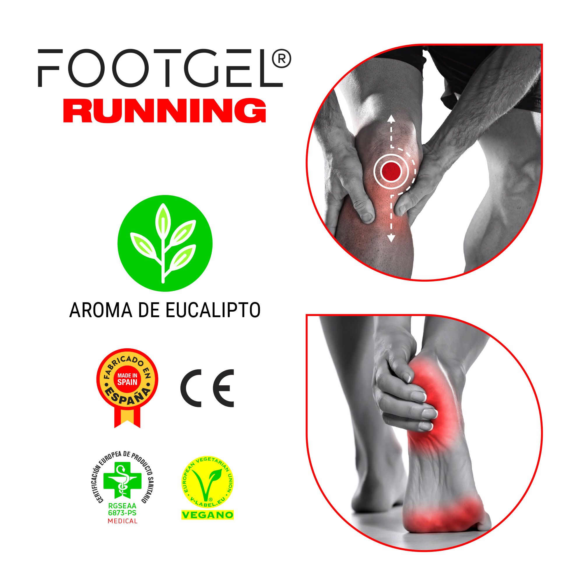 Plantilla de gel unisex Running Eucalipto Footgel - Rojo Rojo-3