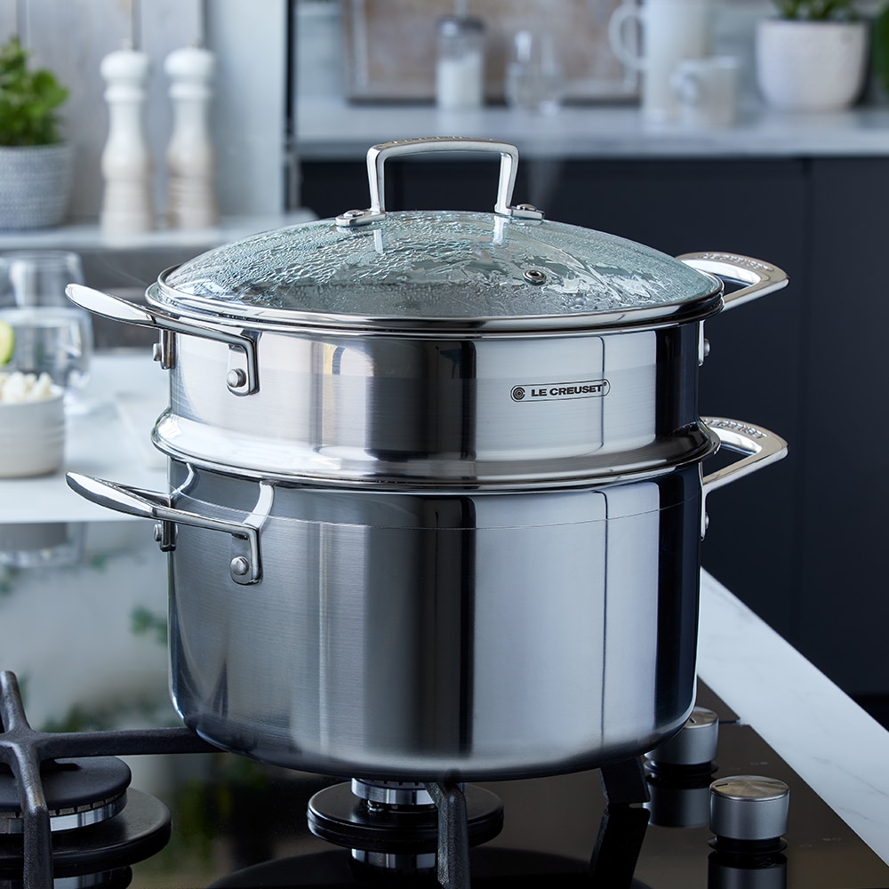 Vaporera grande de acero Inoxidable con tapa de cristal Le Creuset - Gris Gris-3