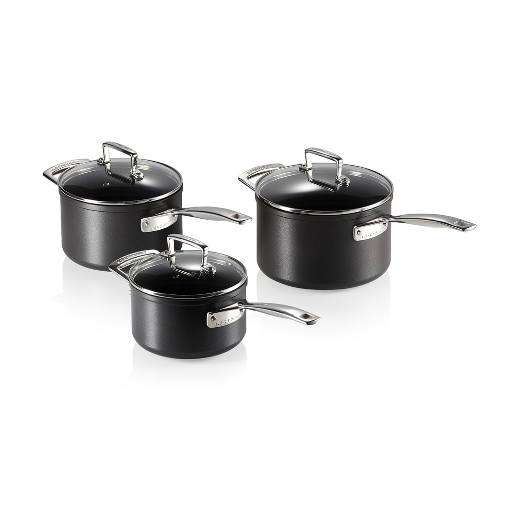 Imagen 1 de Set de 3 cazos de Aluminio Antiadherente con tapa de cristal, 16/18/20 cm Le Creuset - Negro Negro