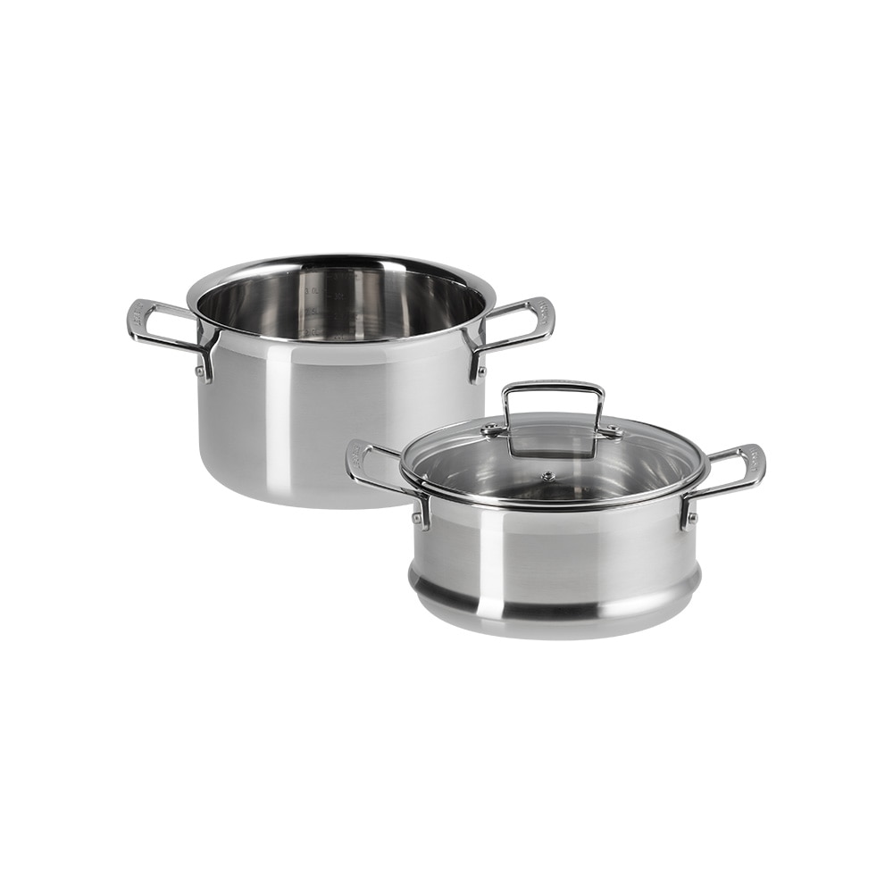 Olla 3-Ply con vaporera y tapa Le Creuset - Gris Gris-4