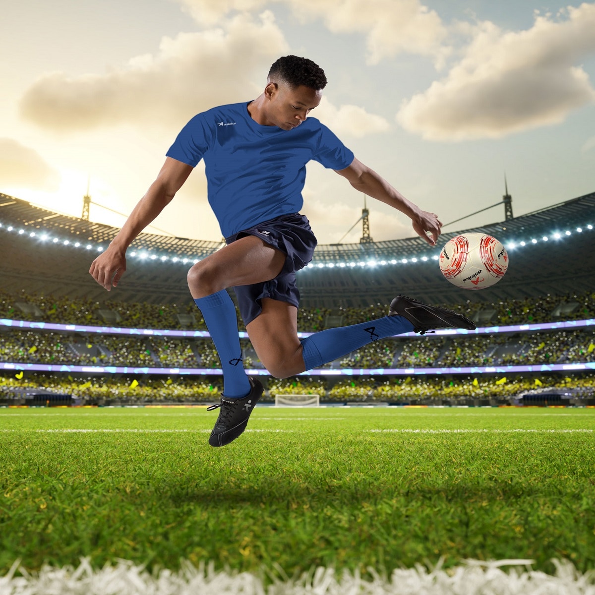 Camiseta de fútbol de niños PREMIUM Asioka - Morado Azul royal-5