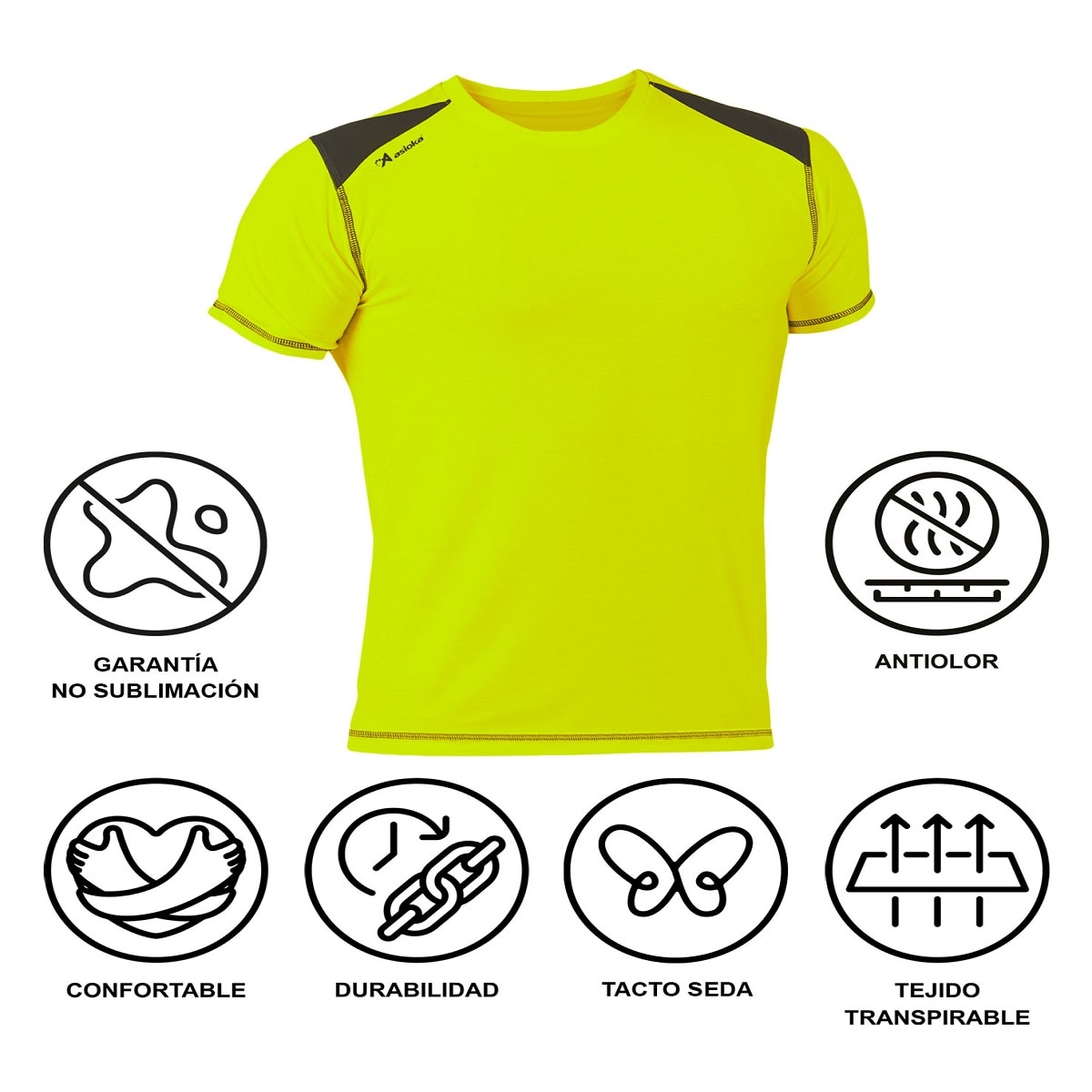 Camiseta de Running de hombre VOLGA Asioka - Amarillo Flúor / Negro Amarillo Flúor / Negro-6