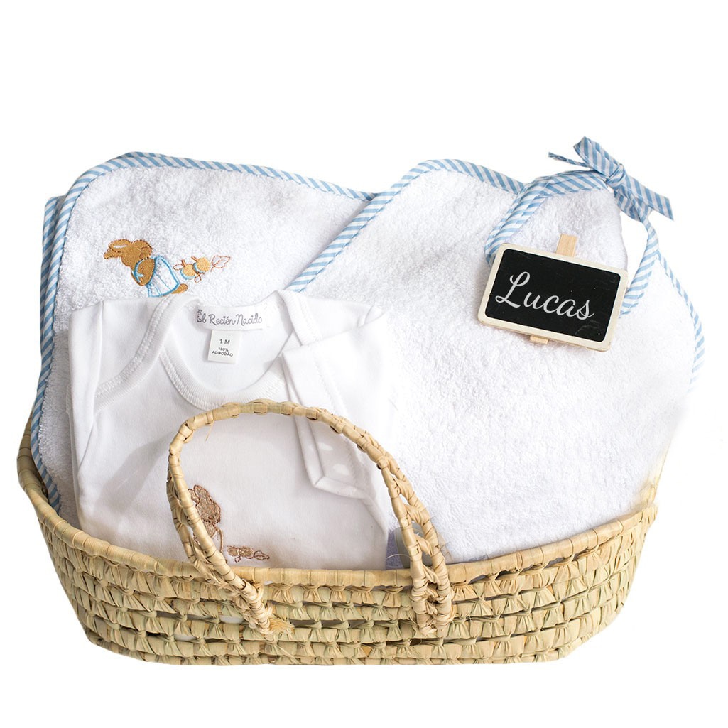 Canastilla cesta baño El Recién Nacido personalizable con nombre - Azul Azul-1
