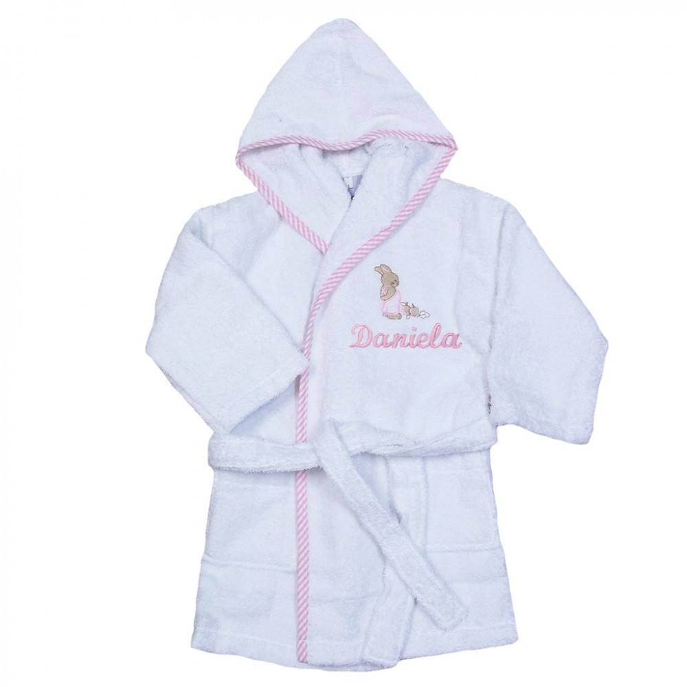Canastilla Albornoz cesta El Recién Nacido personalizable con nombre bordado - Rosa Rosa-2