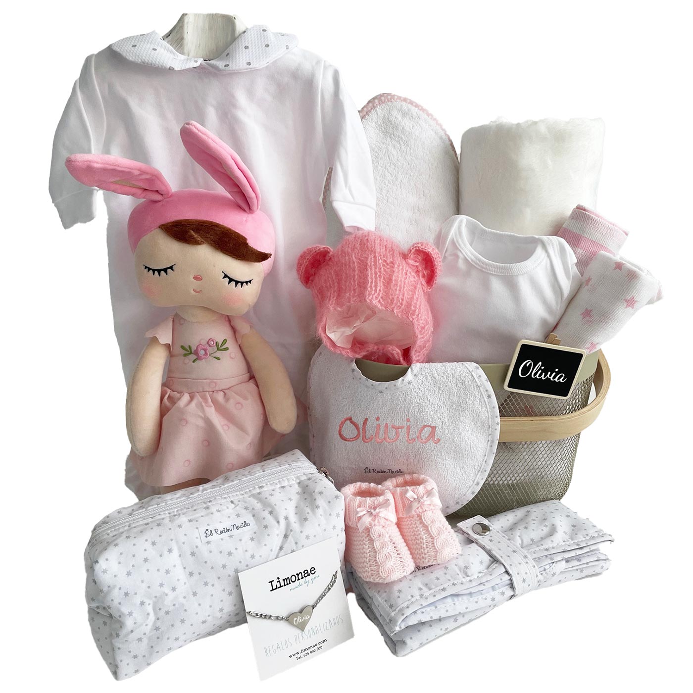 Canastilla regalo Moises bebe El Recién Nacido para bebé niña o niño personalizable con nombre - Fucsia Fucsia-1