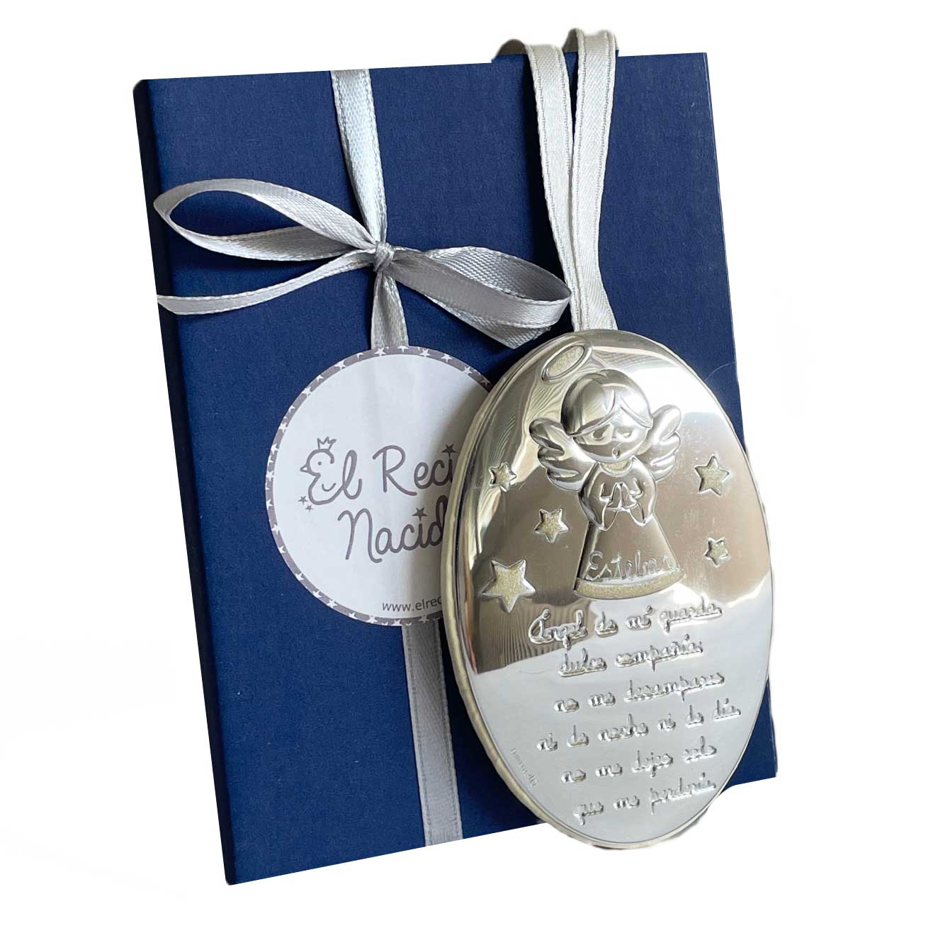 Cunero El Recién Nacido vilaminado de "Ángel de la Guarda" personalizable con nombre - Plata Plata-2