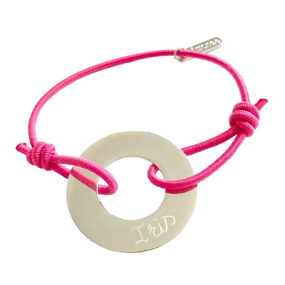 Pulsera para mujer El Recién Nacido aro de plata grabada con nombre con cordón Plata-1