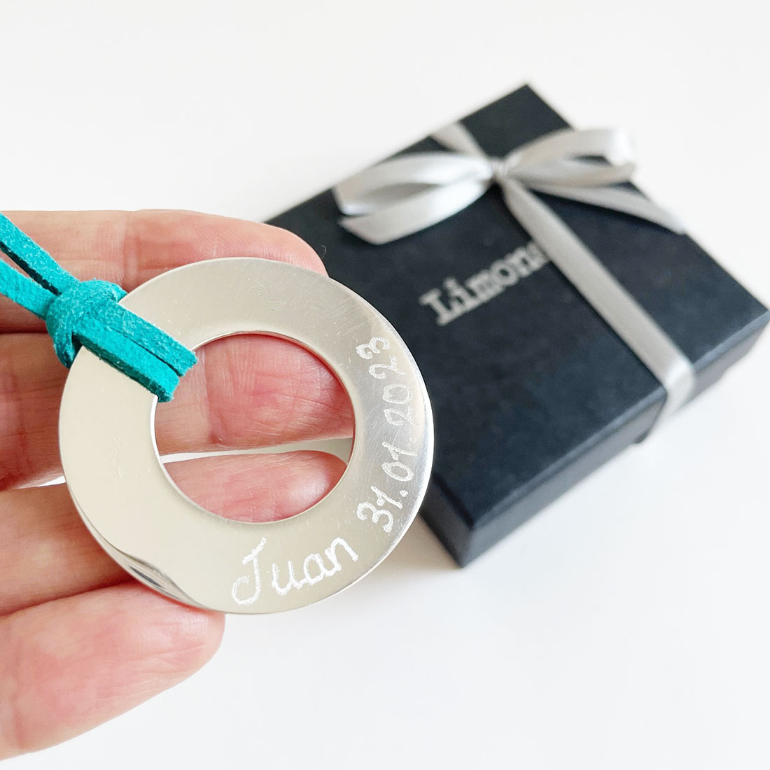 Collar aro de para mujer El Recién Nacido personalizable con nombres grabados - Plata Plata-2