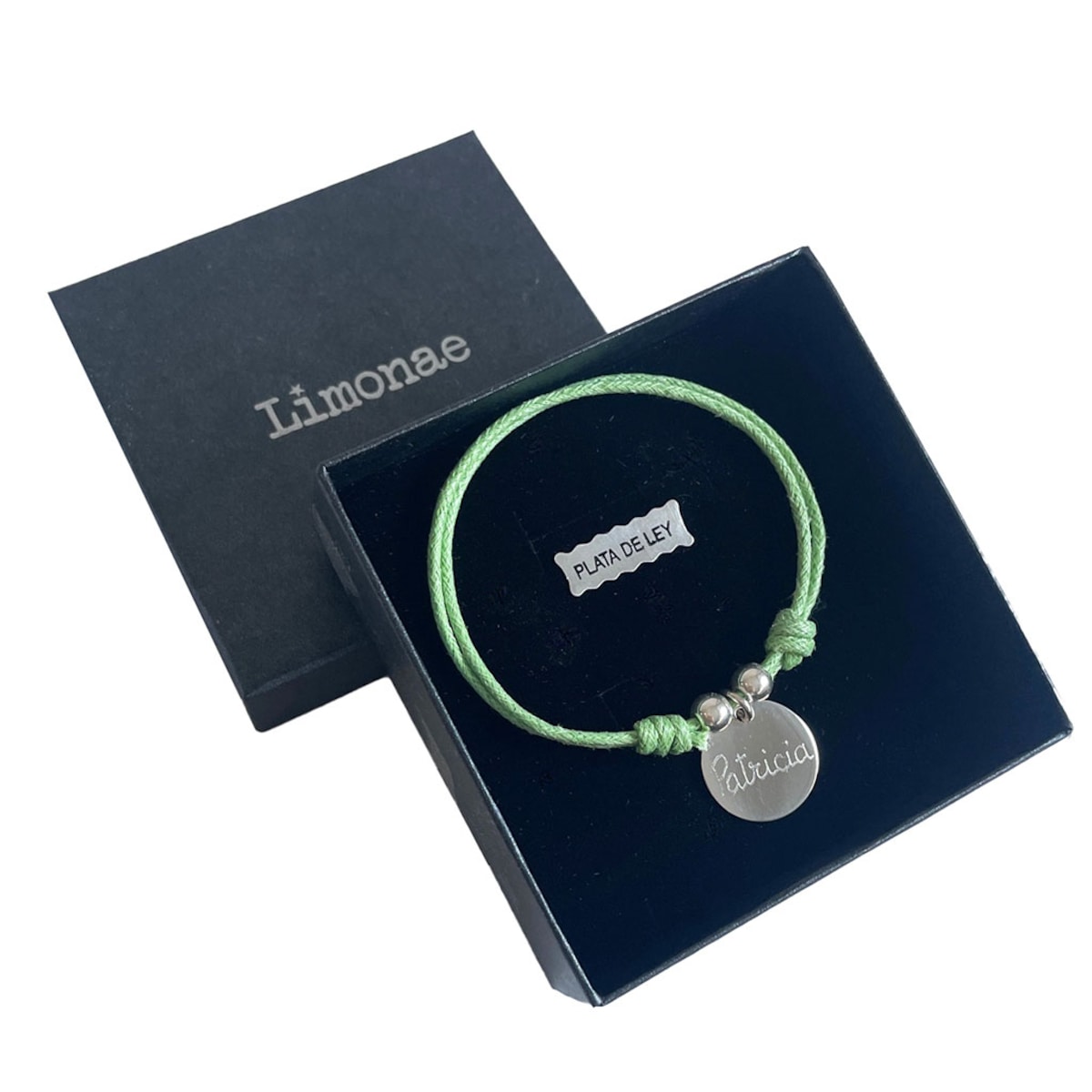 Pulsera para mujer El Recién Nacido con 1 medalla de plata con nombre grabado Verde-1