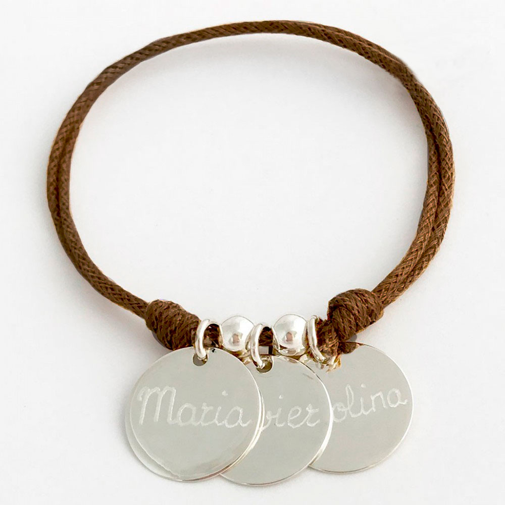 Pulsera para mujer El Recién Nacido con 3 medallas de plata personalizadas con nombres - Blanco Blanco-1