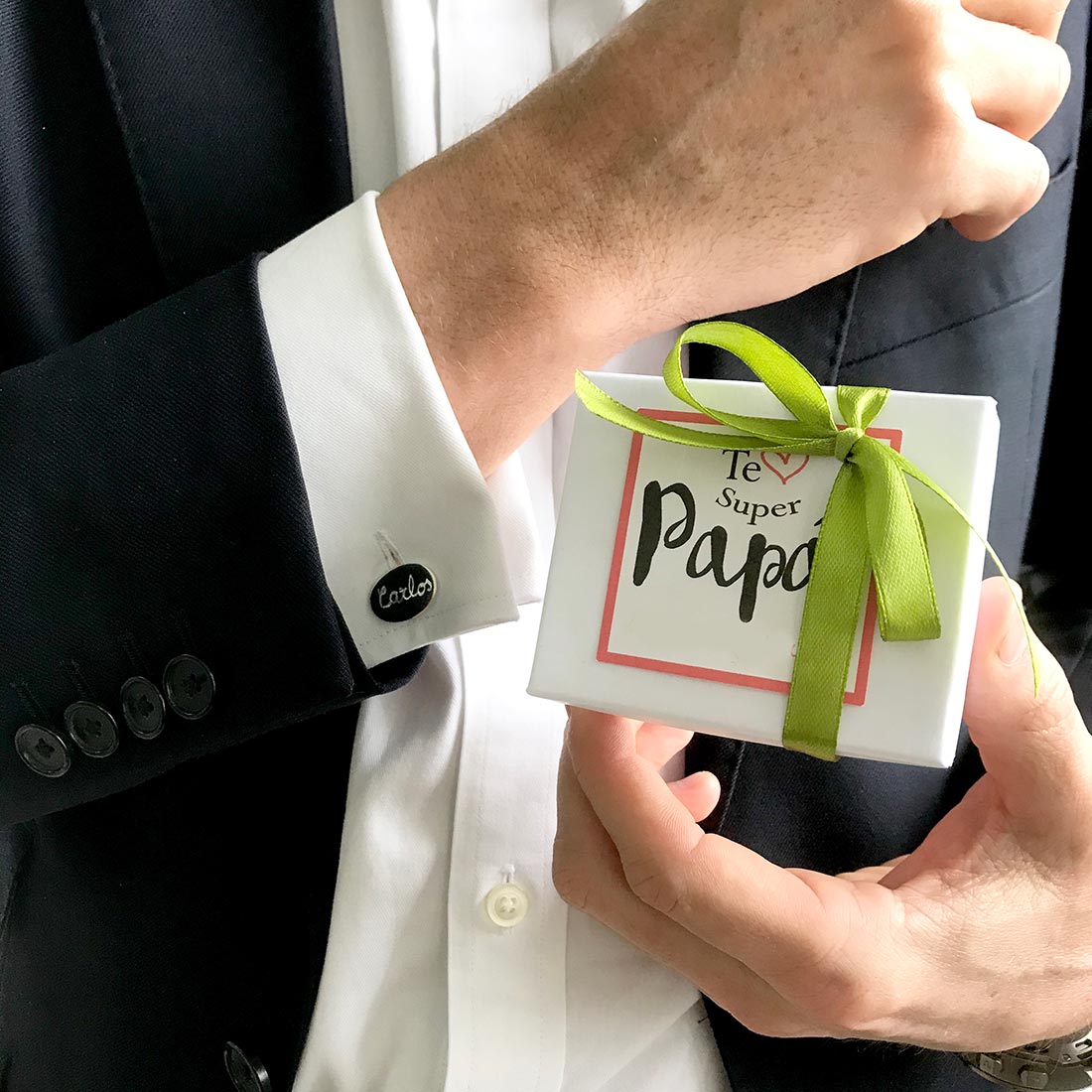 Gemelos para hombre El Recién Nacido de plata personalizables con nombre grabado - Plata Plata-2