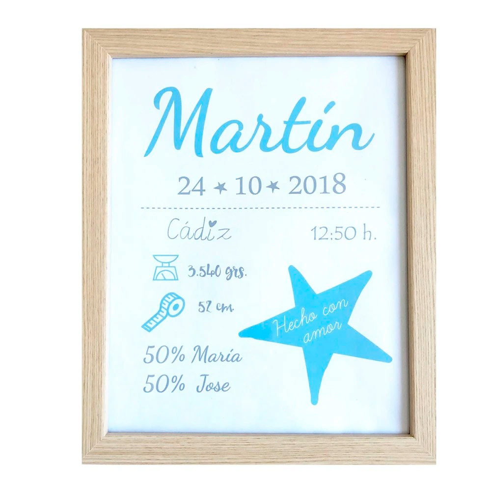 Imagen 0 de Cuadro de nacimiento El Recién Nacido personalizable para niño Azul