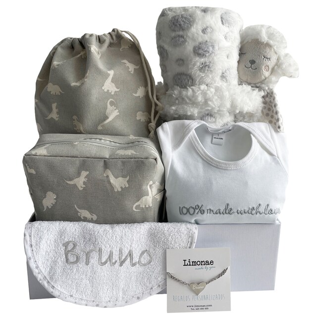 Imagen 0 de Canastilla Dinosaurios cesta El Recién Nacido personalizable con nombre bordado