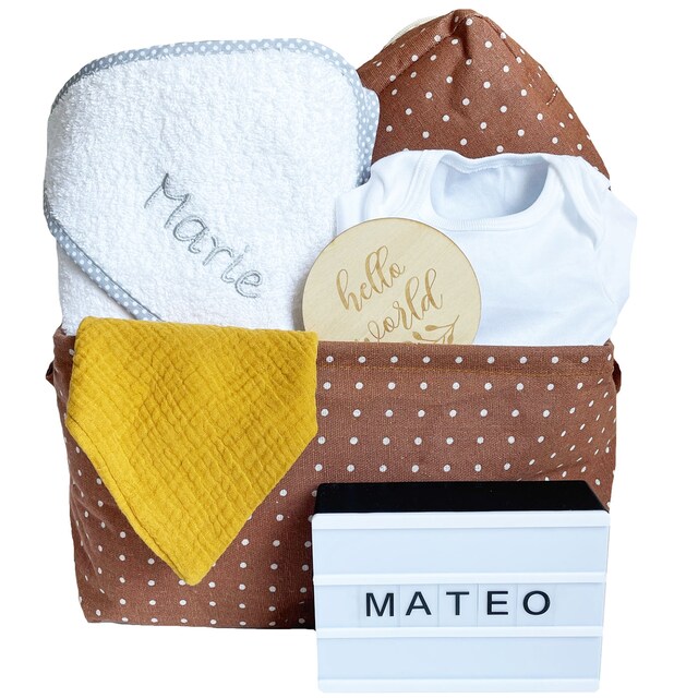 Imagen 0 de Canastilla topos cesta El Recién Nacido personalizable con nombre bordado