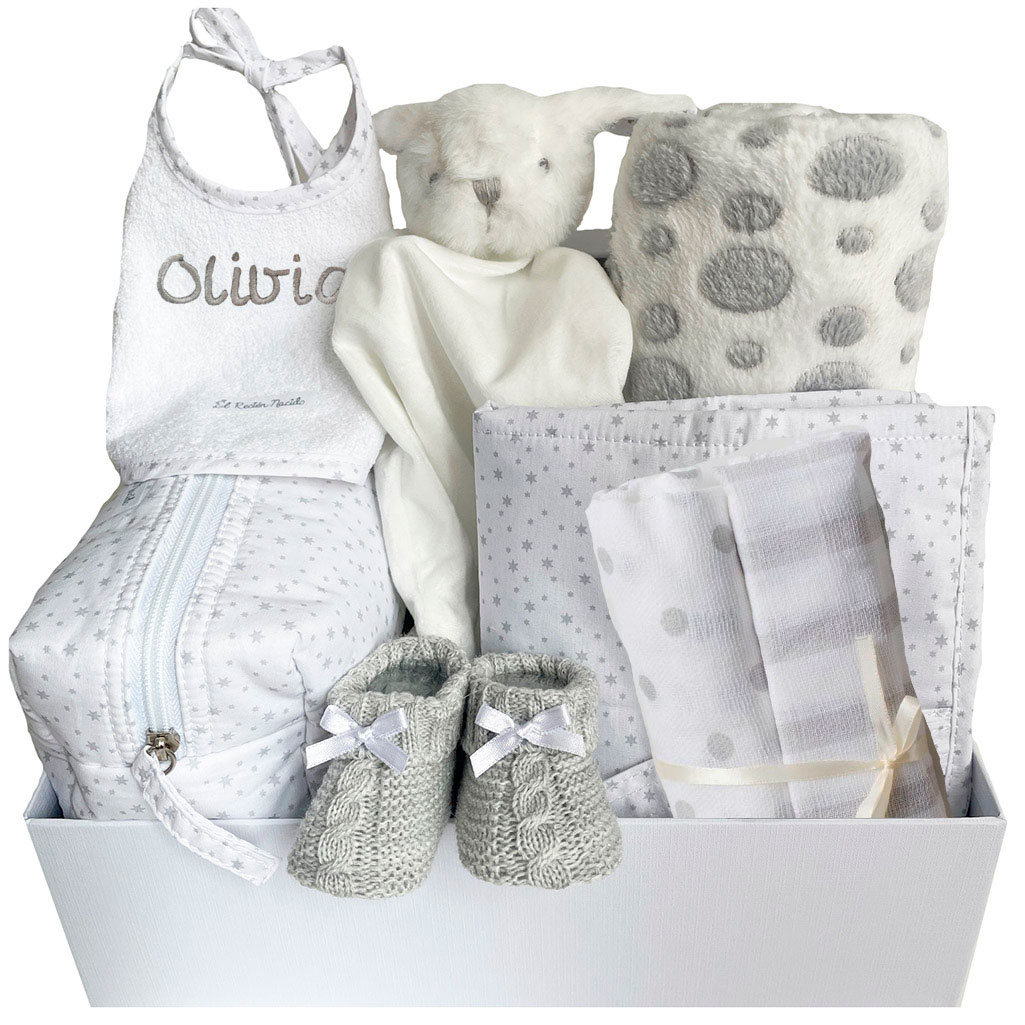 Canastilla estrellitas cesta El Recién Nacido personalizable con nombre bordado