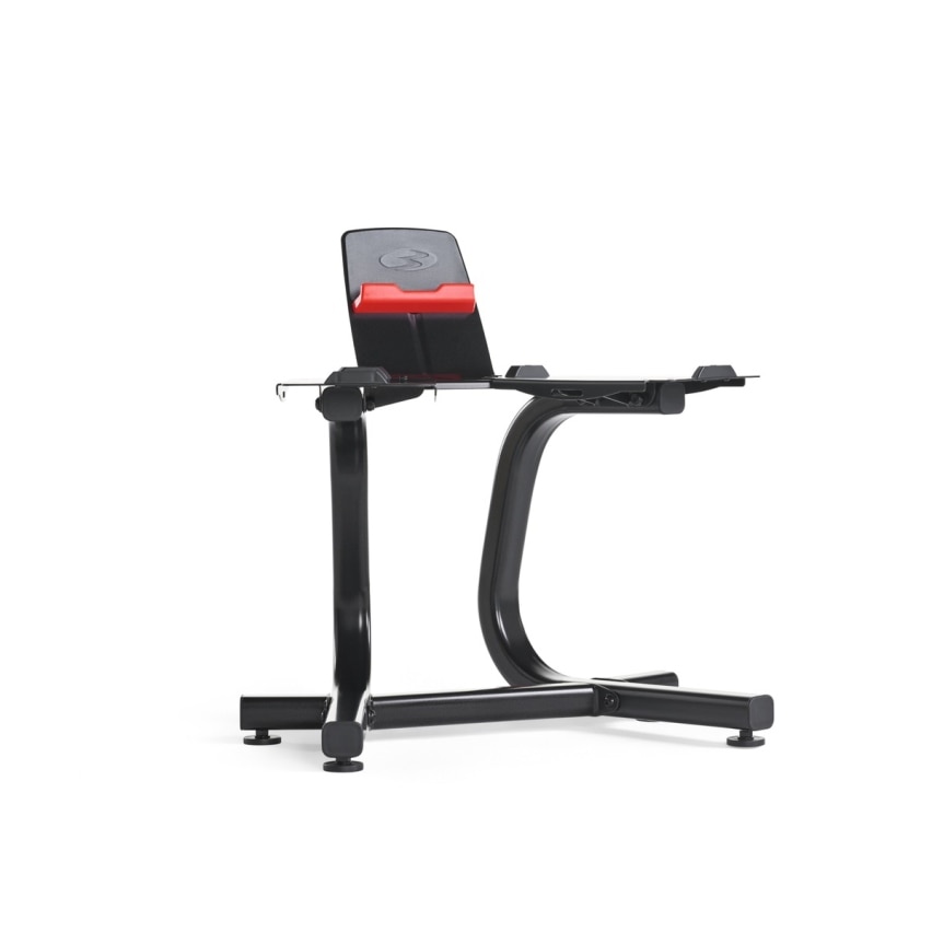 Bowflex - Soporte de mancuernas con rack de entretenimiento BowFlex.