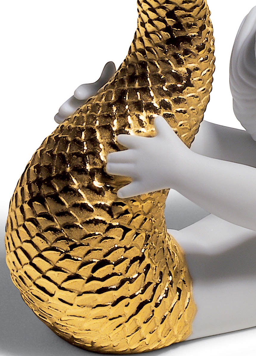 Imagen 5 de Figura decorativa Sirena Jugando con el mar. Lustre oro Lladró - Blanco / Oro Blanco / Oro