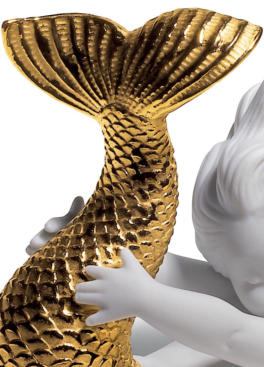 Imagen 6 de Figura decorativa Sirena Jugando con el mar. Lustre oro Lladró - Blanco / Oro Blanco / Oro