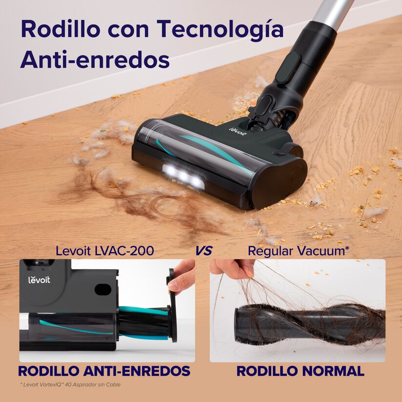 Imagen 3 de Aspirador de escoba Levoit LVAC-200 con un cepillo anti-enredos 180W y cabezal flexible de 180° - Negro Negro