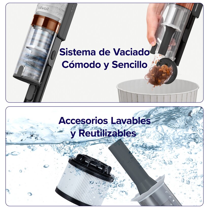 Imagen 6 de Aspirador de escoba Levoit LVAC-200 con un cepillo anti-enredos 180W y cabezal flexible de 180° - Negro Negro