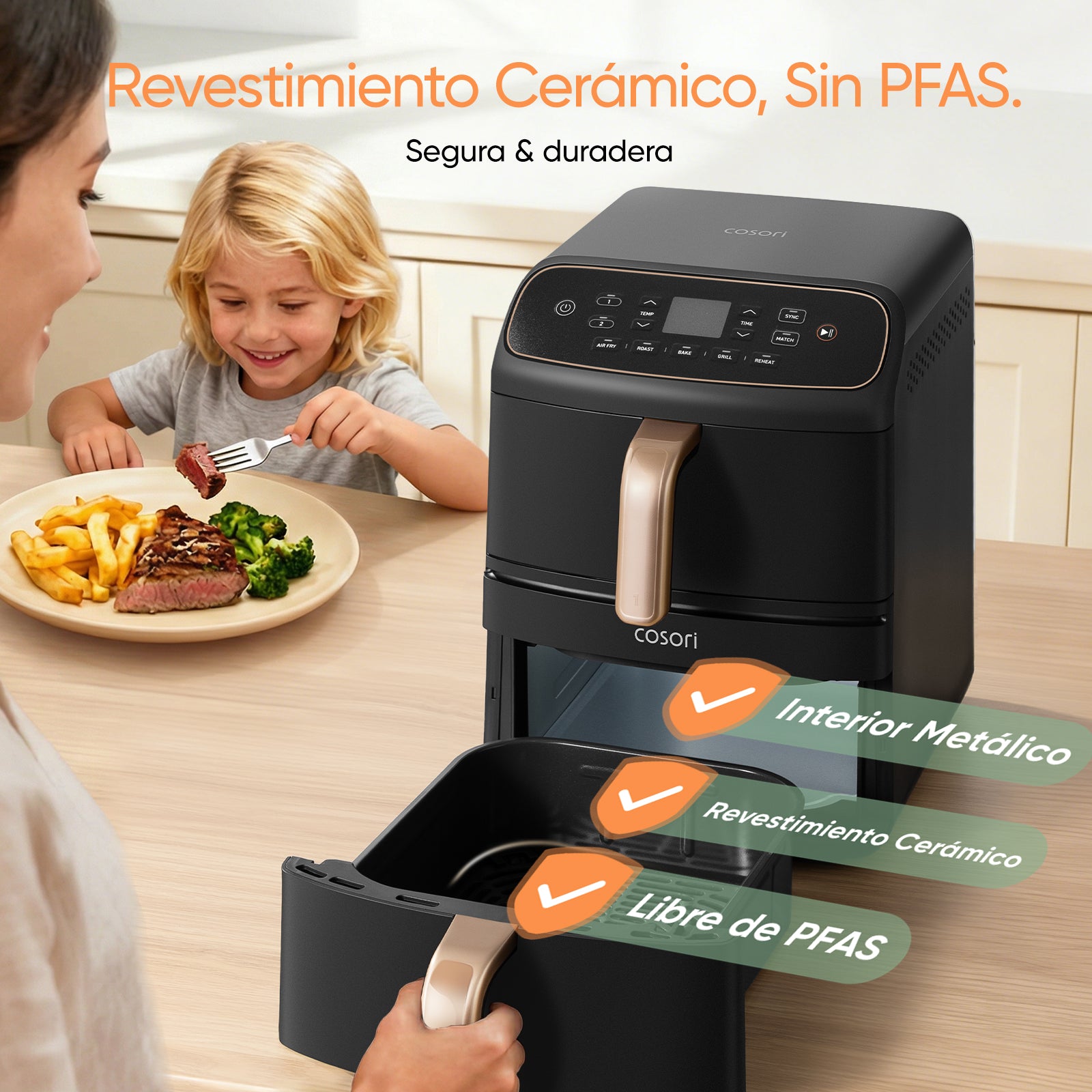 Freidora de aire Cosori Turbo Tower Compact 8,6 L con calentamiento superior y revestimiento 100% cerámico libre de PFAS - Negro Negro-6