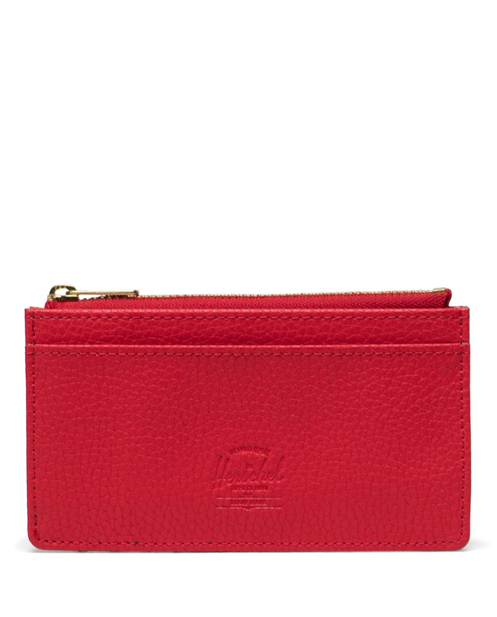 Tarjetero de mujer en piel vegana roja con cremallera para