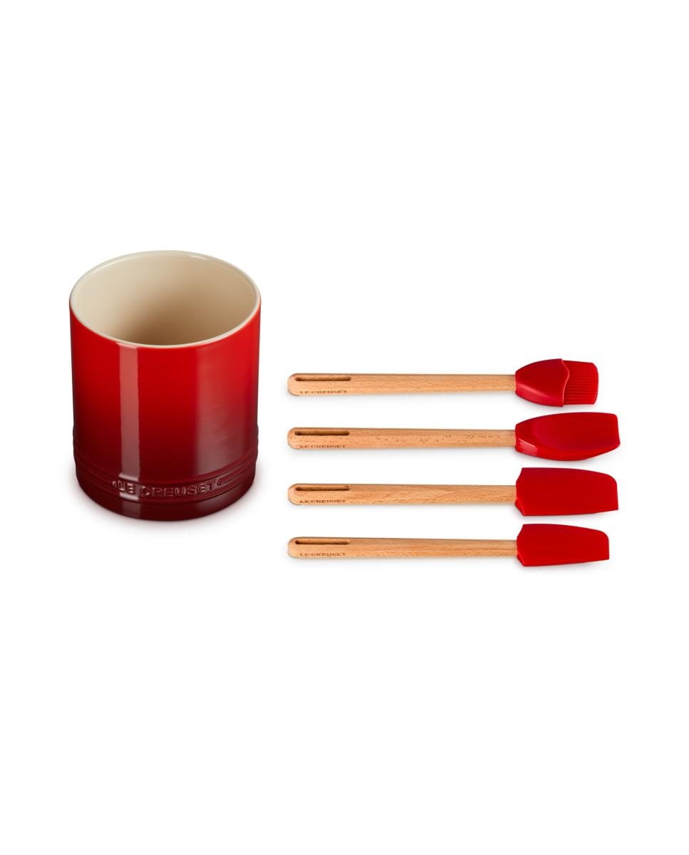 Imagen 1 de Set de 4 espátulas con bote de cerámica de gres Craft Le Creuset - Cereza Cereza