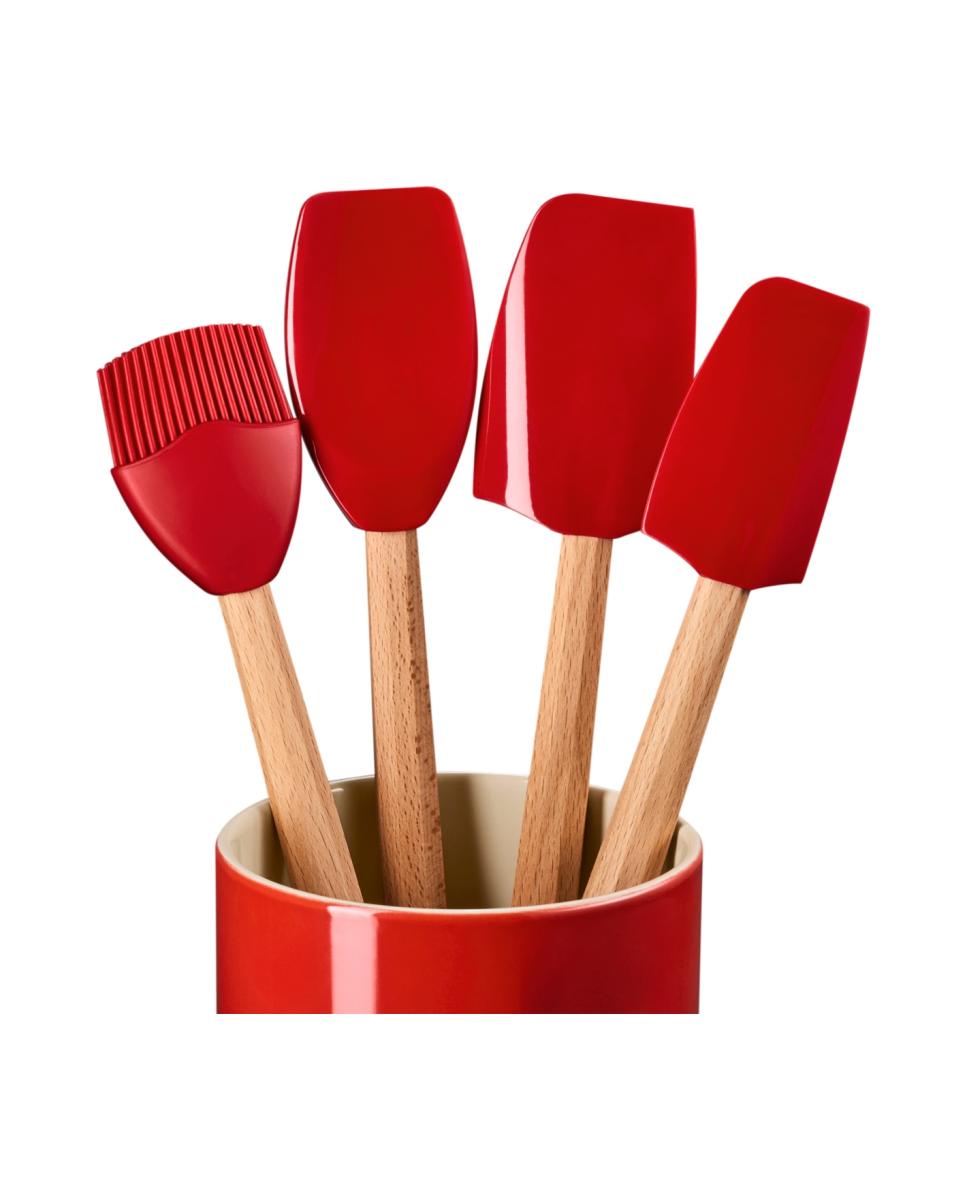 Imagen 2 de Set de 4 espátulas con bote de cerámica de gres Craft Le Creuset - Cereza Cereza