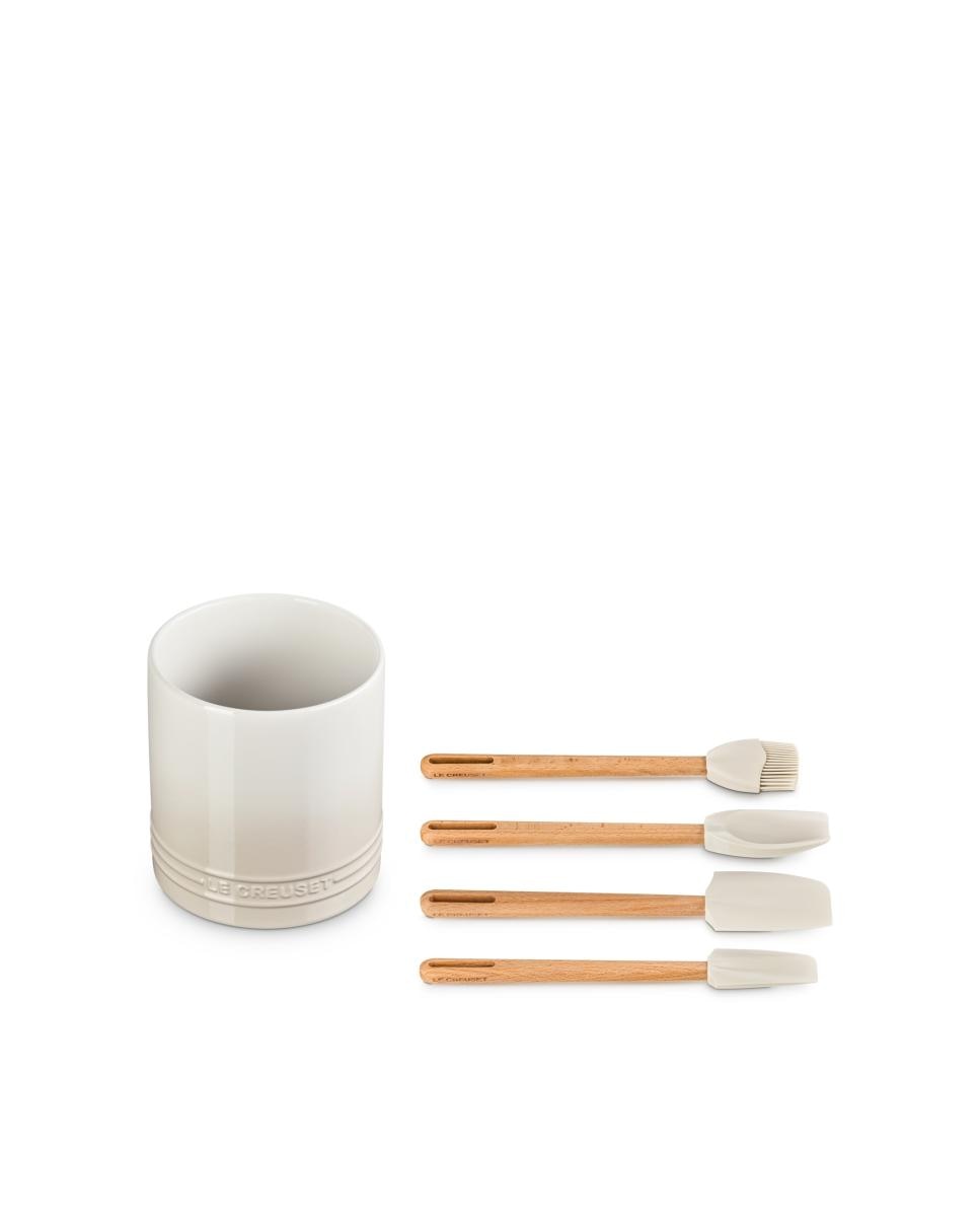 Imagen 1 de Set de 4 espátulas con bote de cerámica de gres Craft Le Creuset - Merengue Merengue
