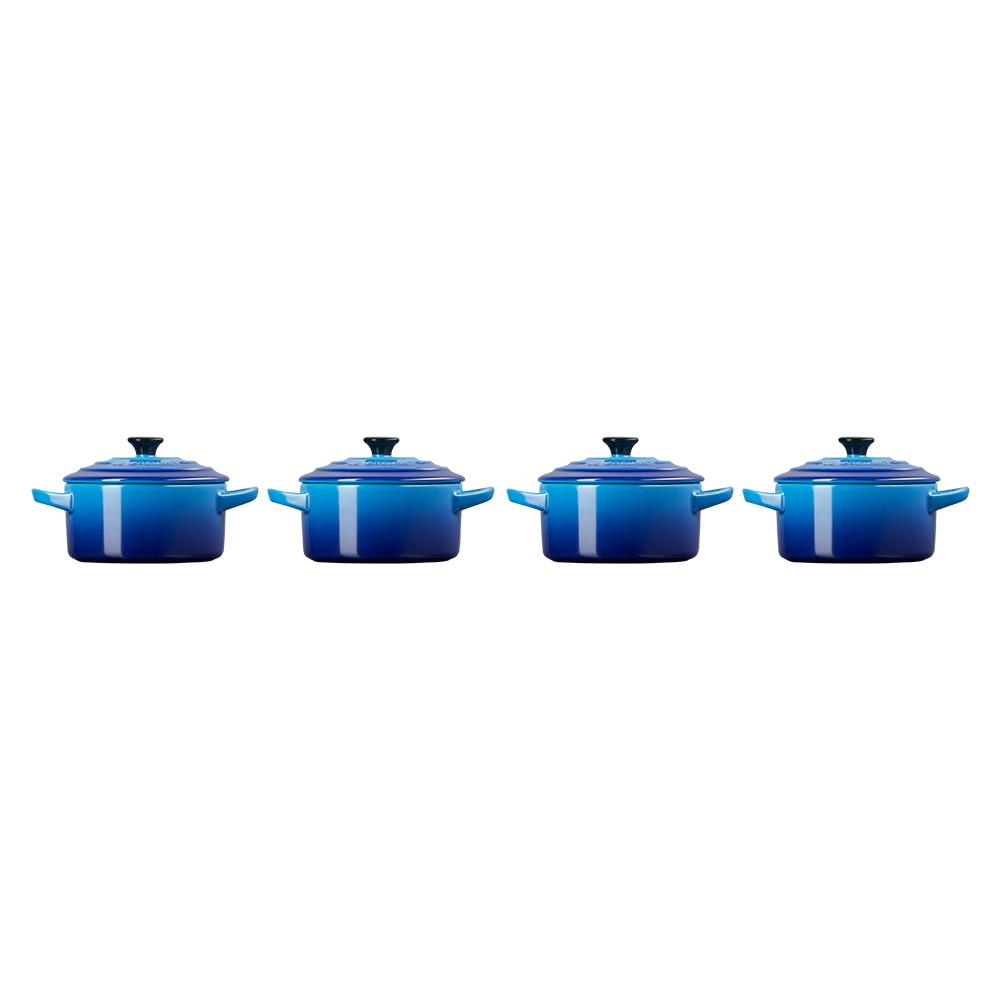 Imagen 2 de Set de 4 mini cocottes de cerámica de gres Le Creuset - Azul 10 cm Azul