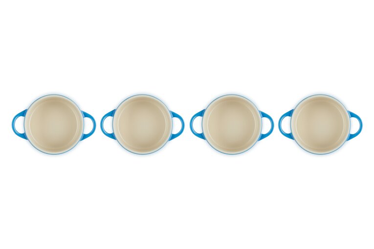 Imagen 3 de Set de 4 mini cocottes de cerámica de gres Le Creuset - Azul 10 cm Azul