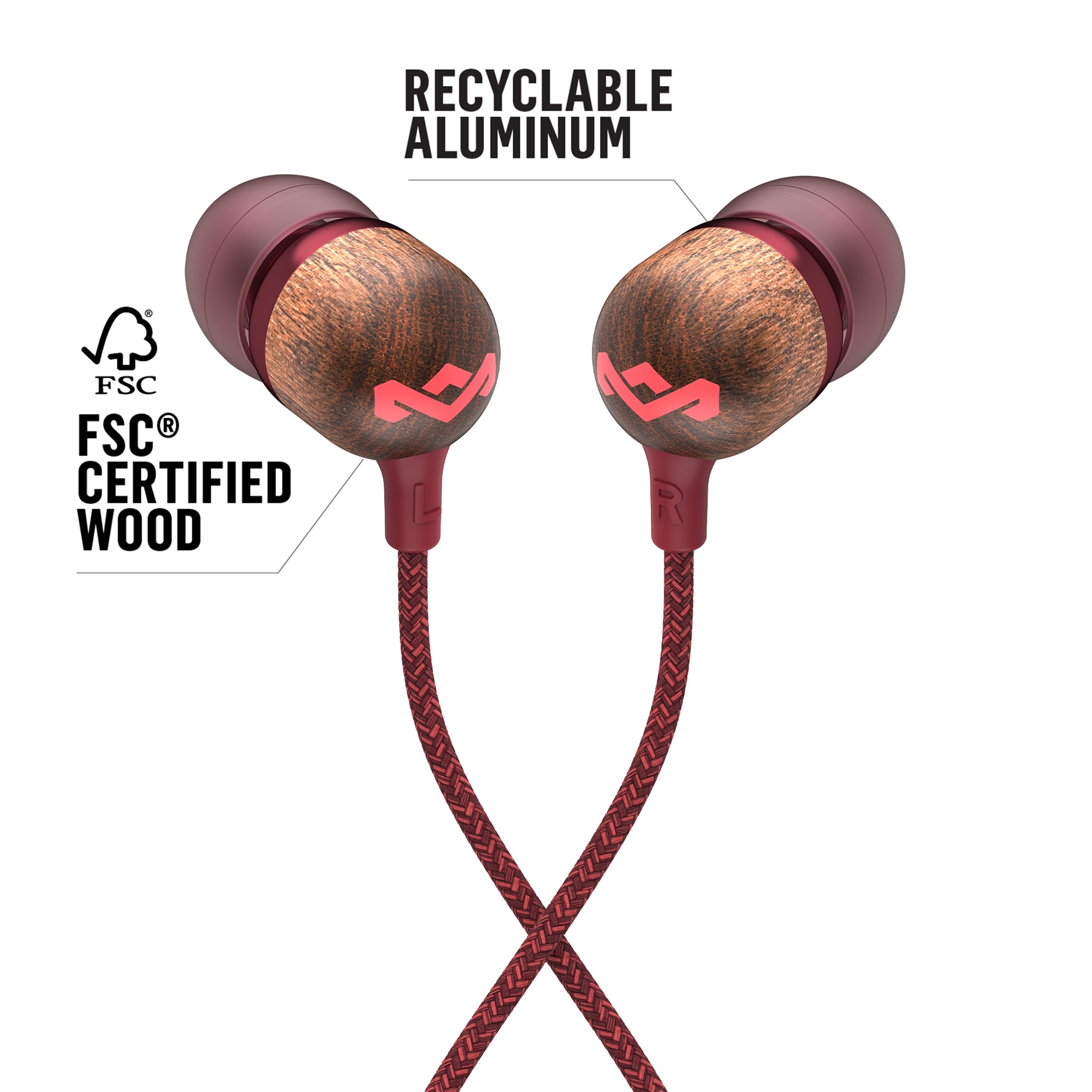 Auricular de botón de The House of Marley Smile Jamaica - Rojo Rojo-3
