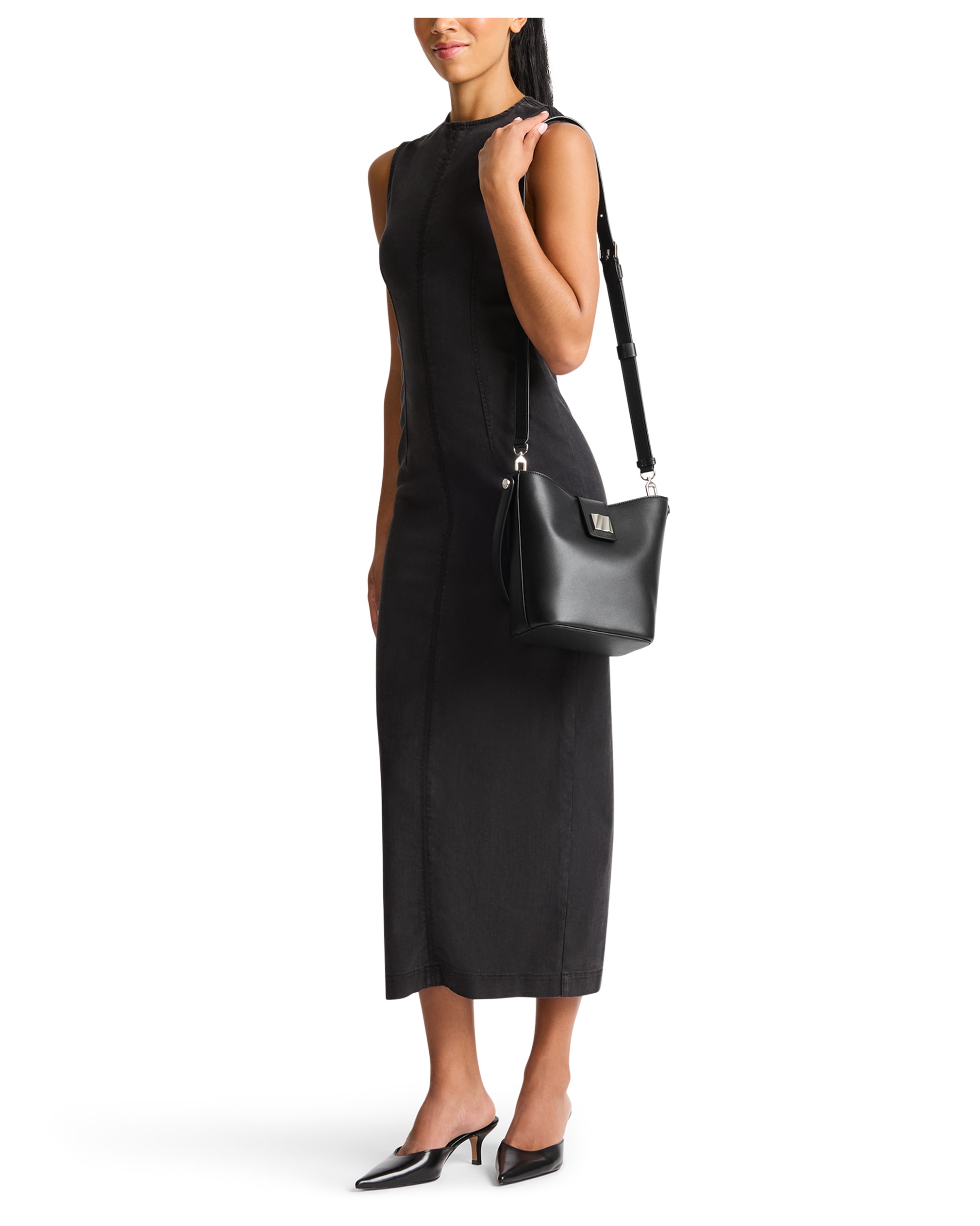 Bolso bucket pequeño olas de piel con correa ajustable - Tumi - Negro Negro-2
