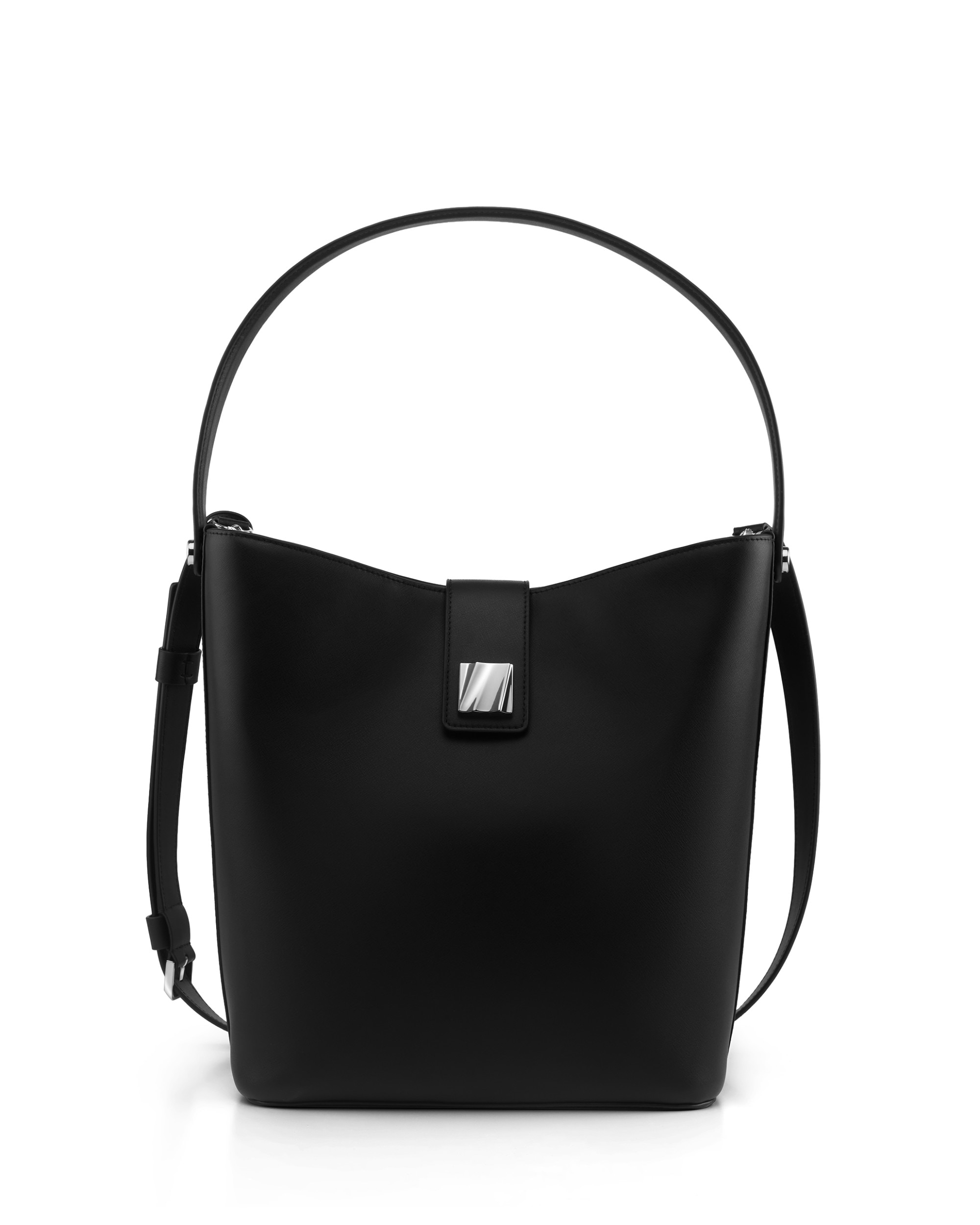 Imagen 1 de Bolso bucket mediano olas de piel con correa ajustable Negro