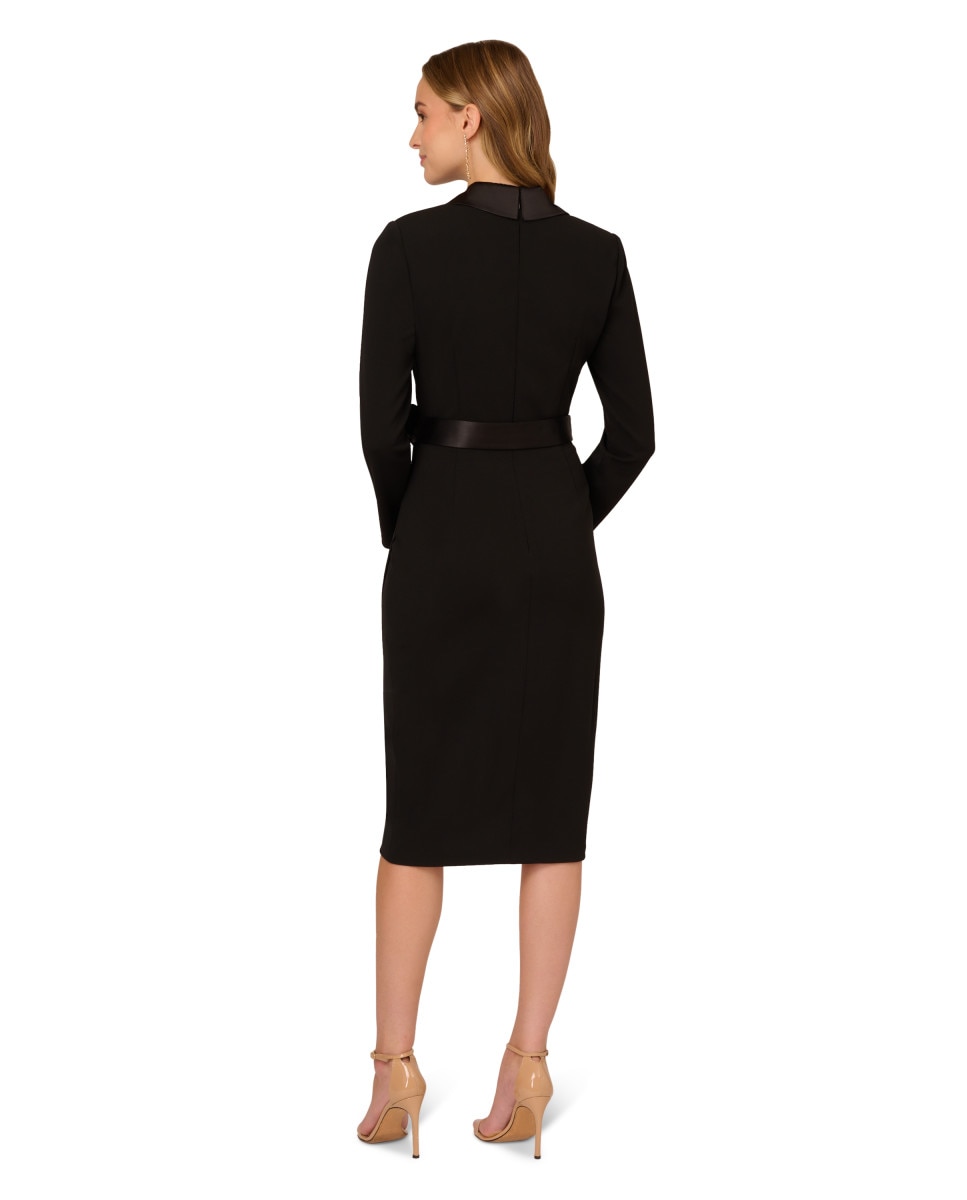 Vestido midi con escote cruzado, lazada y manga larga - Adrianna Papell - Negro Negro-2
