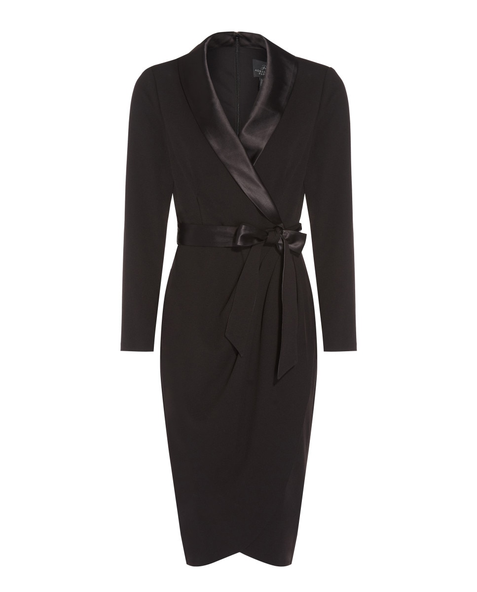 Vestido midi con escote cruzado, lazada y manga larga - Adrianna Papell - Negro Negro-5