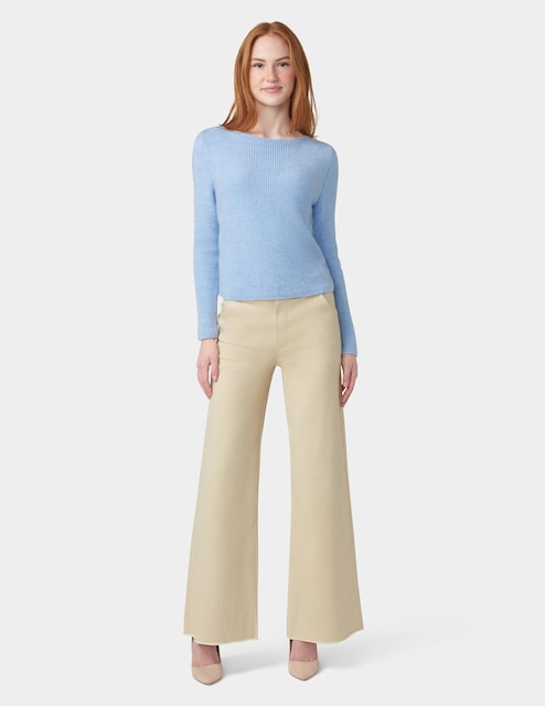 Imagen 0 de Pantalón de mujer denim elástico con bajo deshilachado de pierna ancha