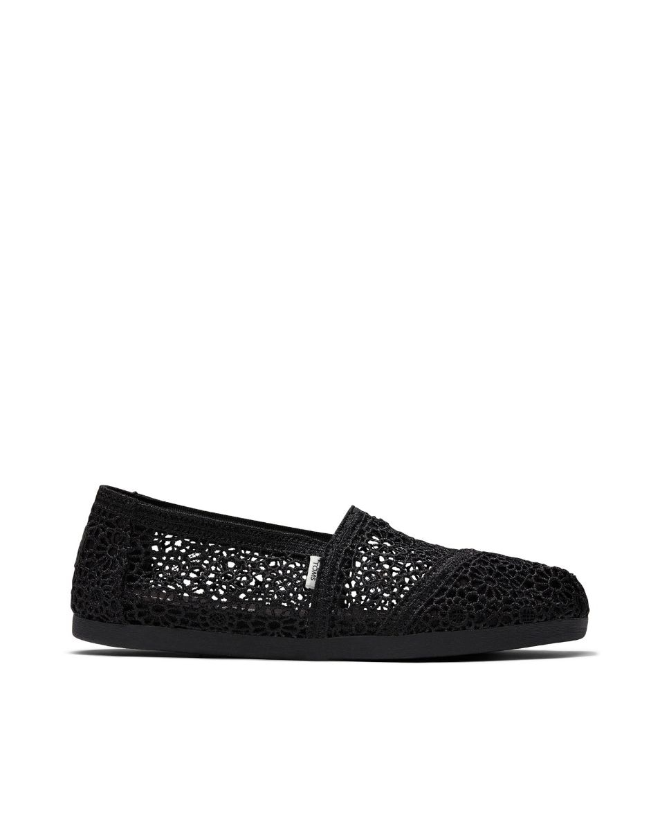Alpargatas planas de mujer estilo crochet de lona - Toms - Negro Negro-1