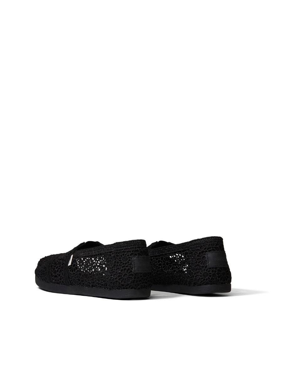 Alpargatas planas de mujer estilo crochet de lona - Toms - Negro Negro-3
