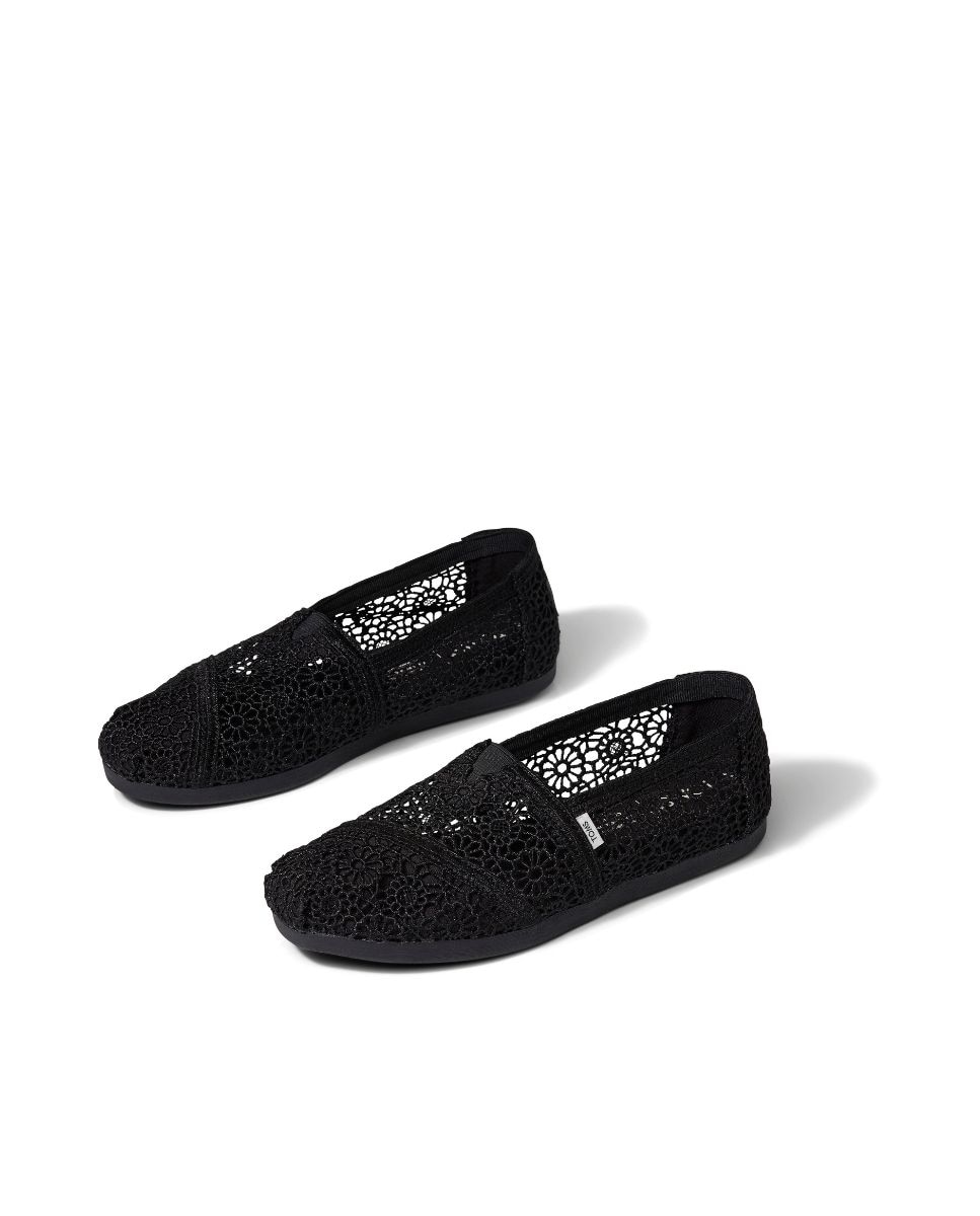 Alpargatas planas de mujer estilo crochet de lona - Toms - Negro Negro-2
