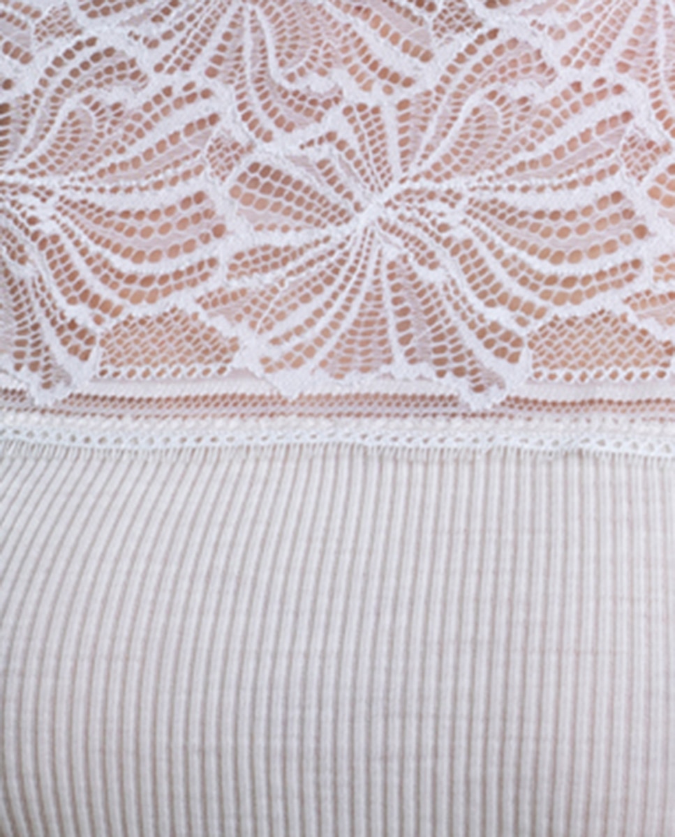 Camiseta interior de mujer de manga larga con detalles de encaje - Vittoria B. Intimo - Blanco Blanco-3